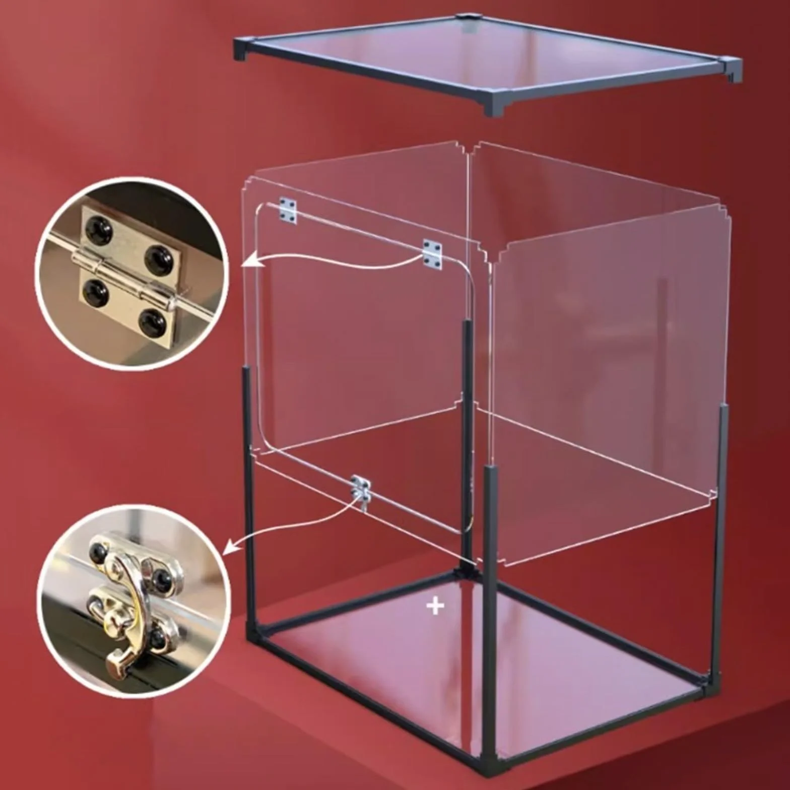 Stojak do przechowywania płyt CD, skrzynka do przechowywania płyt winylowych, etui do przechowywania płyt LP z ramą ze stopu aluminium, osłona ze szkła organicznego, łatwy w instalacji stojak na płyty (kolor: Rosso)