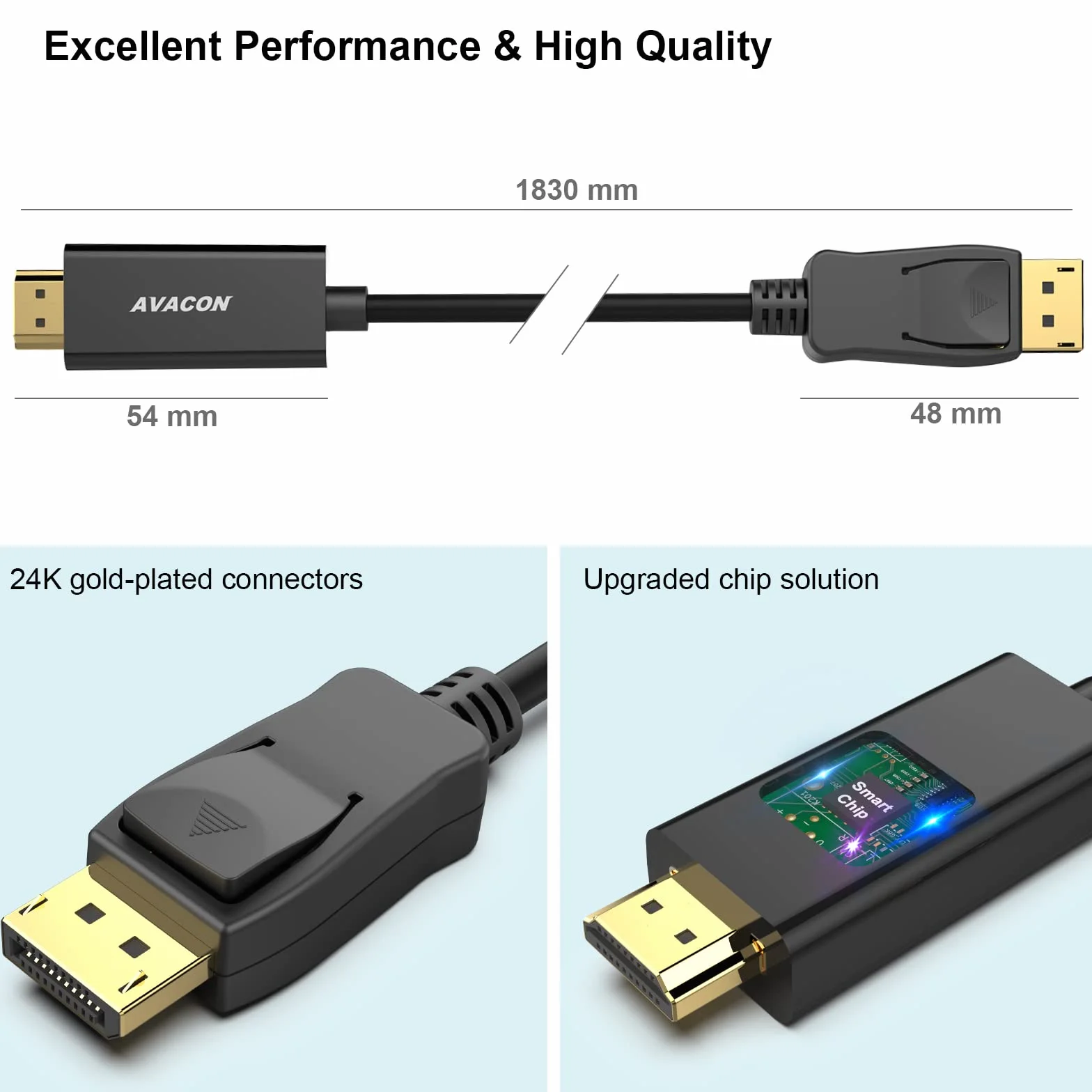 DisplayPort do HDMI 6 stóp pozłacany kabel, AVACON Display Port na HDMI adapter męski do męskiego czarny