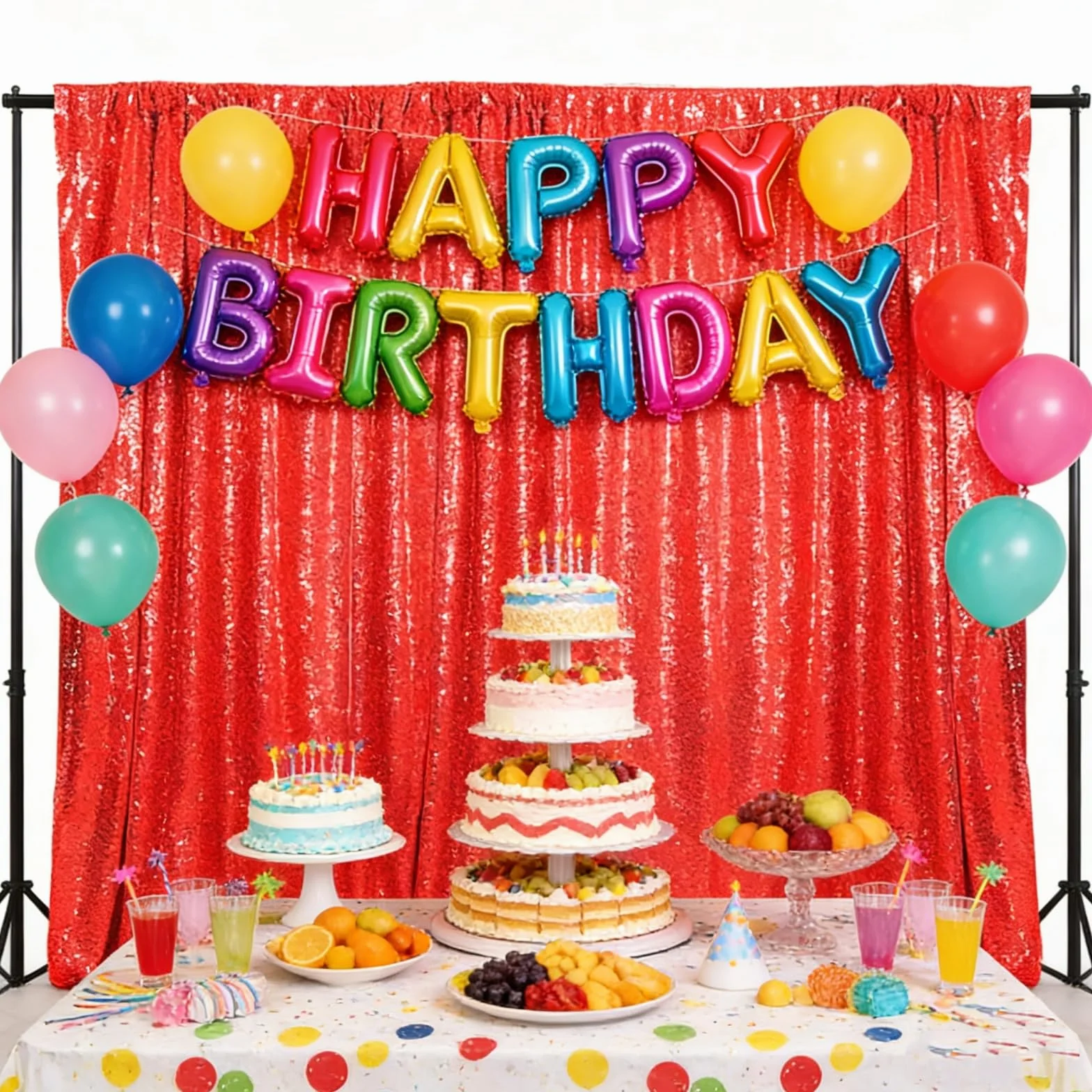 Czerwone cekinowe tło zasłony 2 panele 62 x 203 cm brokatowe czerwone zasłony błyszczące tło fotograficzne przyjęcie ślub baby shower zasłona błyszczące tło fotograficzne