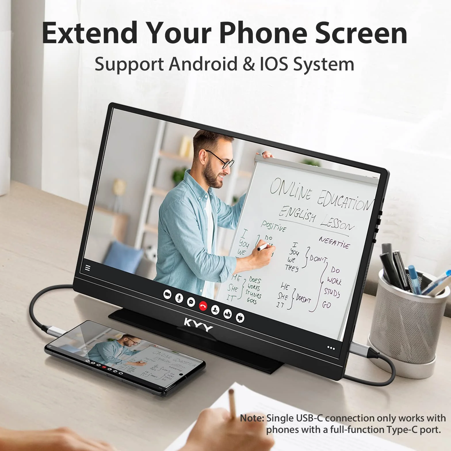 KYY 15,6-calowy przenośny monitor FHD 1080P USB-C HDMI do laptopa z inteligentną torbą i dwoma głośnikami, zewnętrzny ekran HDR do komputera, monitor do gier w podróży