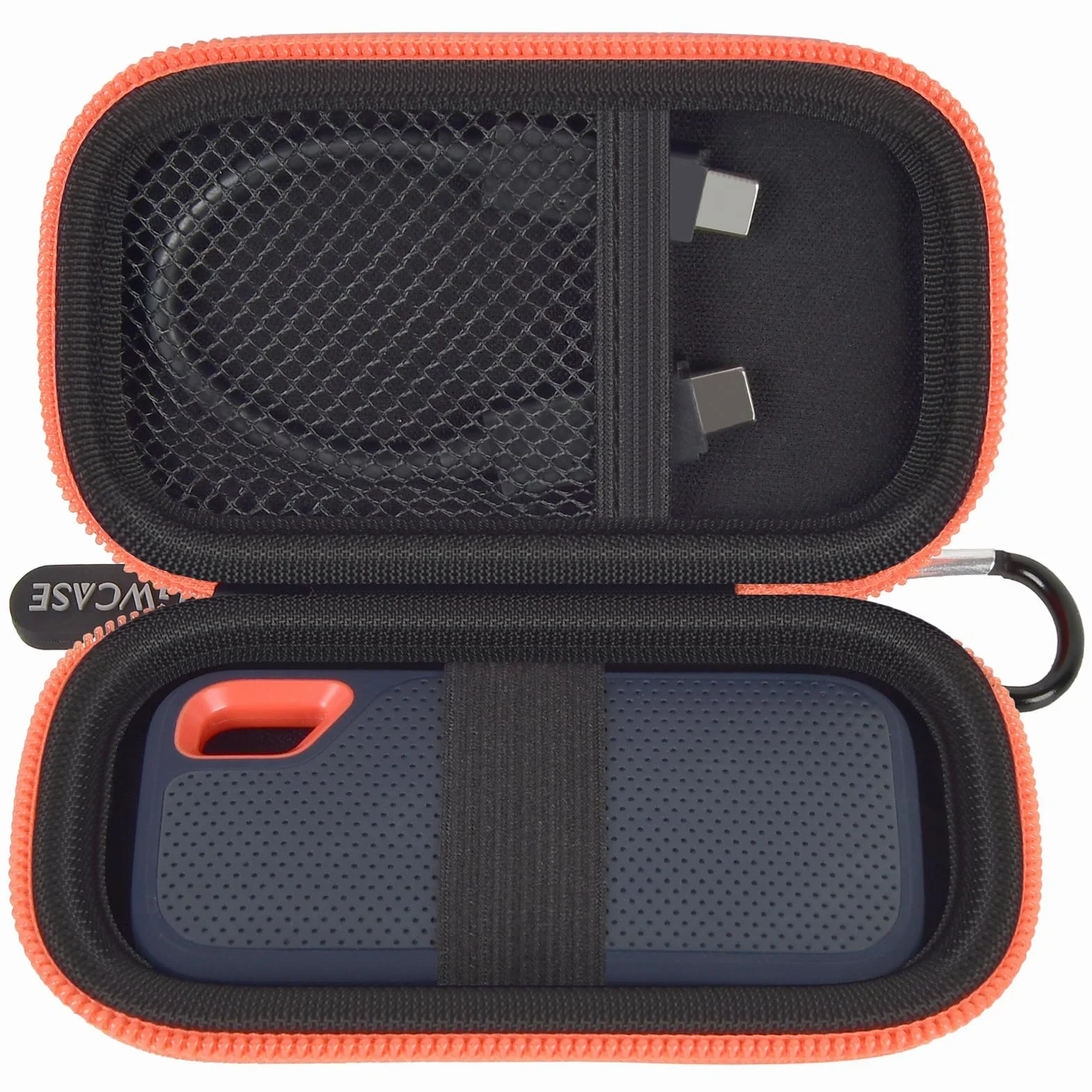 Twarde etui kompatybilne z SanDisk 500 GB/ 1 TB / 2 TB / 4 TB Extreme Portable SSD - do 1050 MB/s - USB-C, USB 3.2 Gen 2 - zewnętrzny dysk półprzewodnikowy. Uchwyt podróżny na kable USB - niebieski