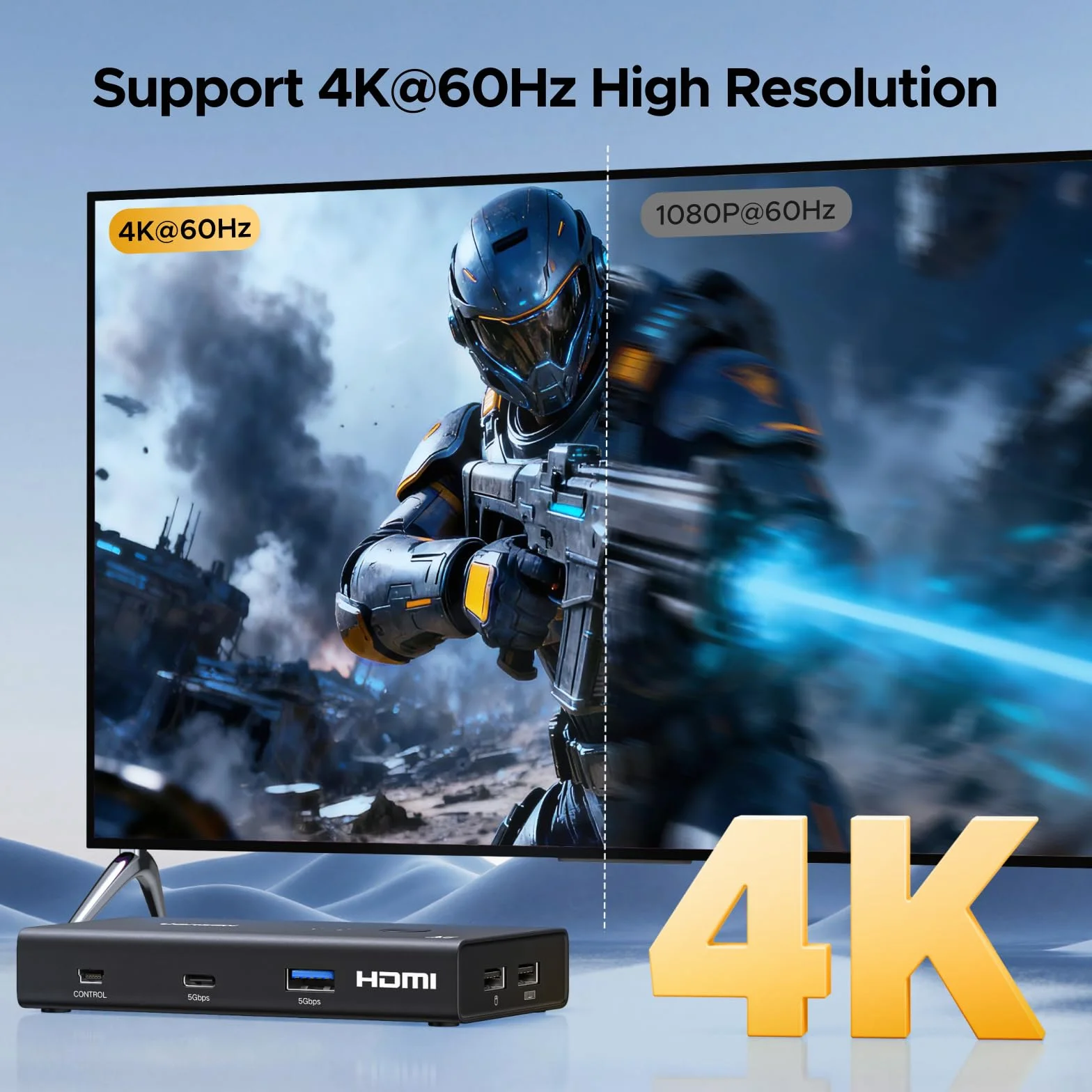 UGREEN Przełącznik KVM HDMI 2.0 2 komputery 1 monitor 4K@60Hz z 4 portami USB 3.0 (3*USB A+ USB C) Przełączanie klawiatury i kontrolera pulpitu Kompatybilny z systemami Windows/Linux/MacOS