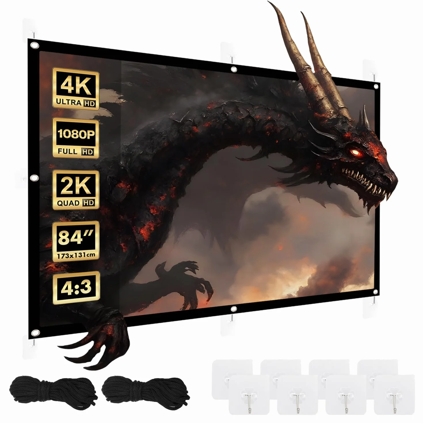 Ekran projekcyjny Maclean Portable - ekran poliestrowy z czarną ramką 25 mm, kątem widzenia 179° i łatwą instalacją (84", 175x131cm)