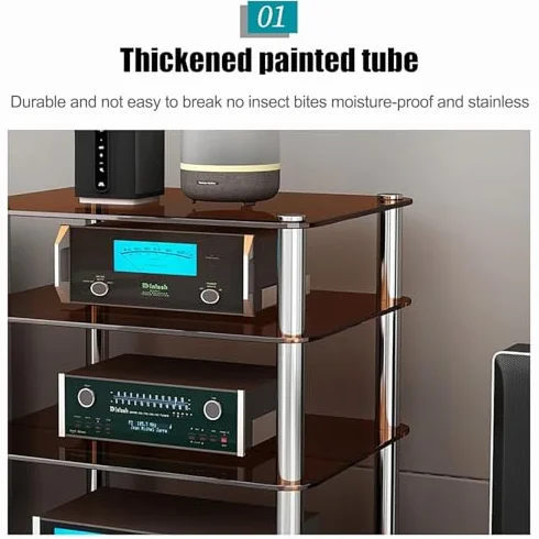 Stojak Na Sprzęt Audio Ze Szkła Hartowanego – 1-Poziomowy Stojak Na Sprzęt Hi-Fi, Szafka Stereo I Półki Do Salonu, Gier, Nagrań, Spotkań I Sypialni – Przezroczysty Design, Brązowy, 2-Poziomowy