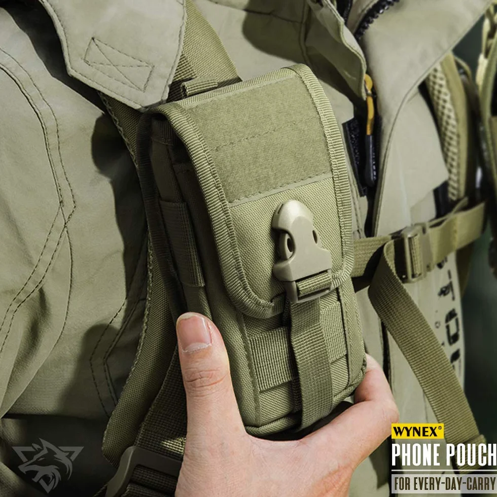 WYNEX Taktyczne etui na telefon Molle, torba na telefon komórkowy EDC Utility etui na telefon komórkowy z zamkiem na karty organizer pasuje do etui na pasek biodrowy zawiera taktyczny klips na sprzęt
