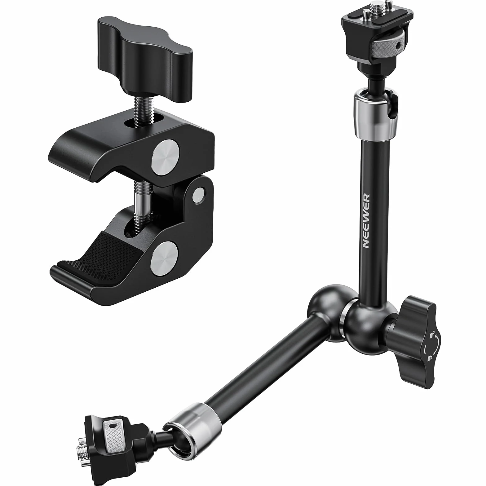 Neewer 11-calowy przegubowy magiczny uchwyt zaciskowy z super zaciskiem, uchwyt na monitor kamery z pinami i otworami 1/10.2 cm 3/20.3 cm ARRI do lustrzanek cyfrowych, lampa wideo kompatybilna z