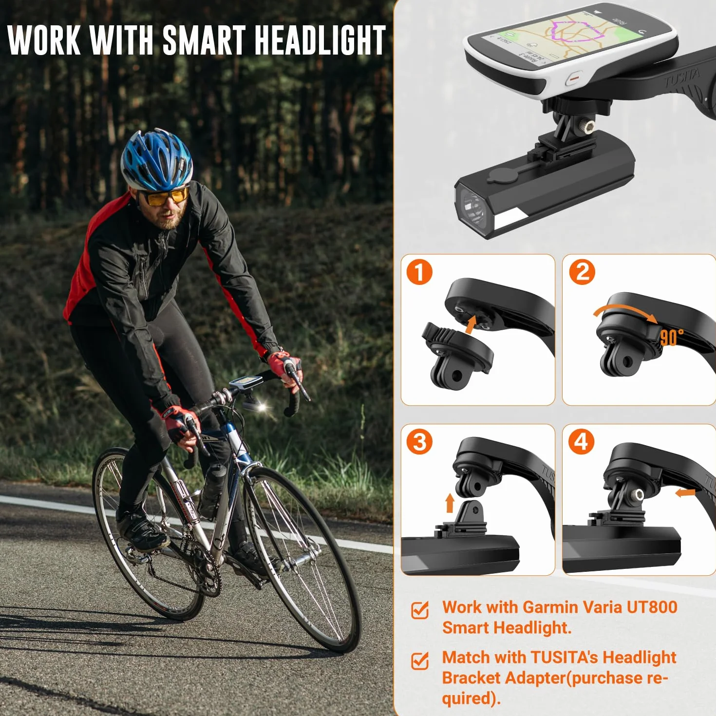 TUSITA Ćwierć Obrotu do Kołnierza cierny Adapter do Uchwyt Kompatybilny z Garmin Edge Rowerowy GPS, Varia UT800 Inteligentny Reflektor - Uchwyt Montażowy Zaprojektowany dla GoPro