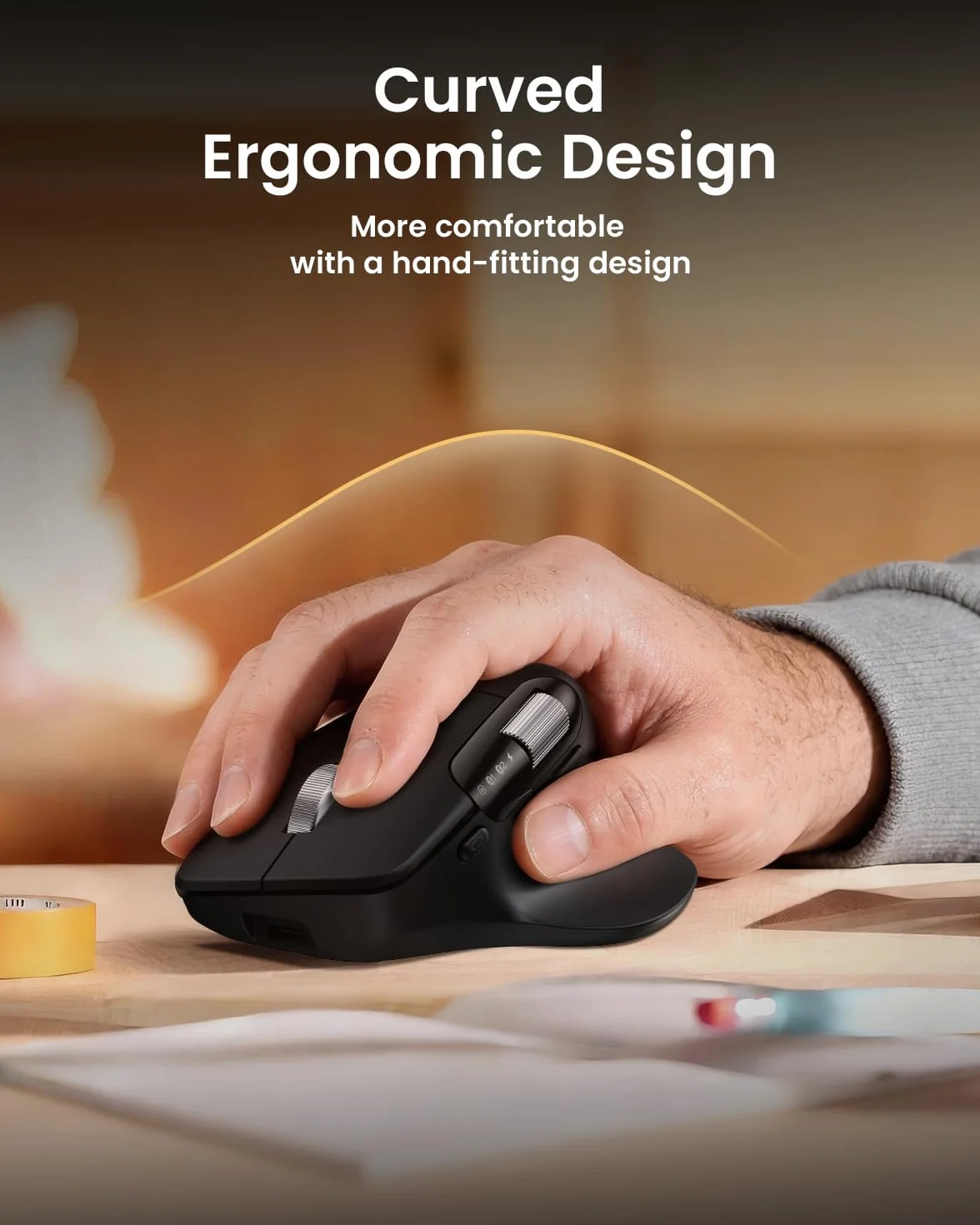 ProtoArc EM25 Ergonomiczna mysz z szybkim przewijaniem, bezprzewodowa 2,4 G + 2 x mysz komputerowa Bluetooth, przewijanie kciukiem, niestandardowy przycisk, akumulatorowa, 8K DPI, do Windows/Mac
