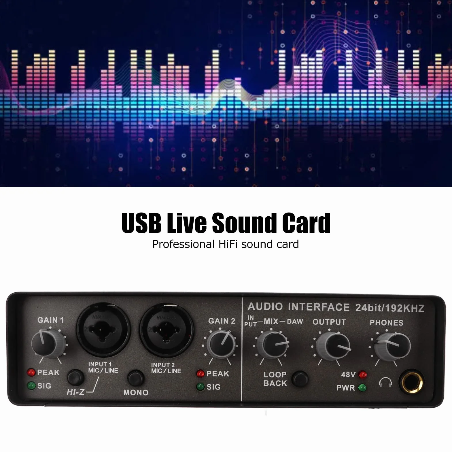 Karta Dźwiękowa USB Live Miksowanie Cyfrowe, Wysoka rozdzielczość 24 Bity i 192 KHz, Nagrywanie Wewnętrzne i śpiewanie Coverów, Szybkie Połączenie USB 2.0, Obsługa Wejścia,