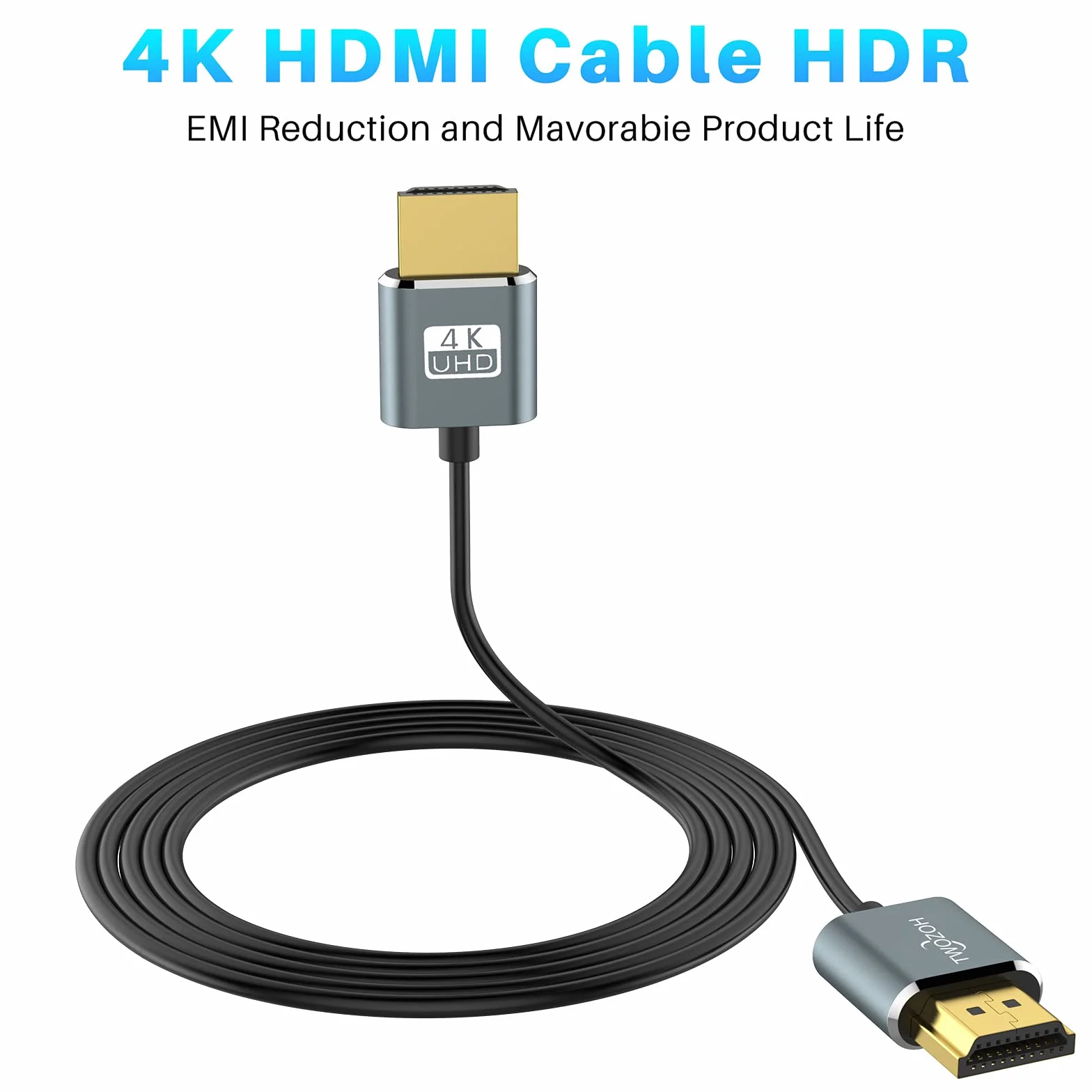 Twozoh Ultra cienki kabel HDMI do HDMI 2M, kabel Hyper Slim HDMI 2.0, ekstremalnie elastyczny kabel HDMI 4K obsługuje 3D/4 K@60 Hz, 2160P, 1080P