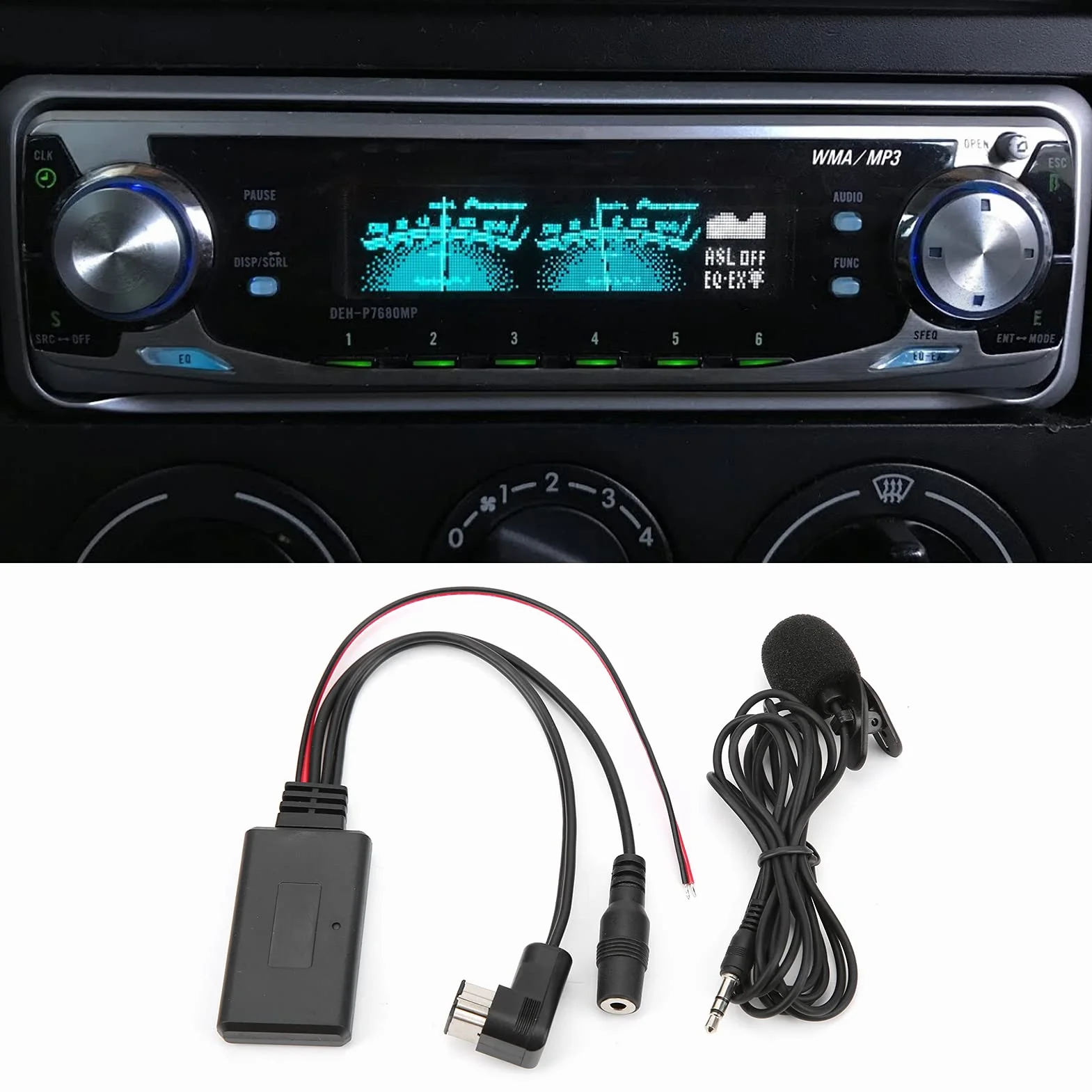 Akozon Kabel Audio AUX, Samochodowy Mikrofon Stereofoniczny Bluetooth 5.0 z Zamiennikiem Kabla Audio AUX do Radia Pioneer IP-BUS Adapter AUX