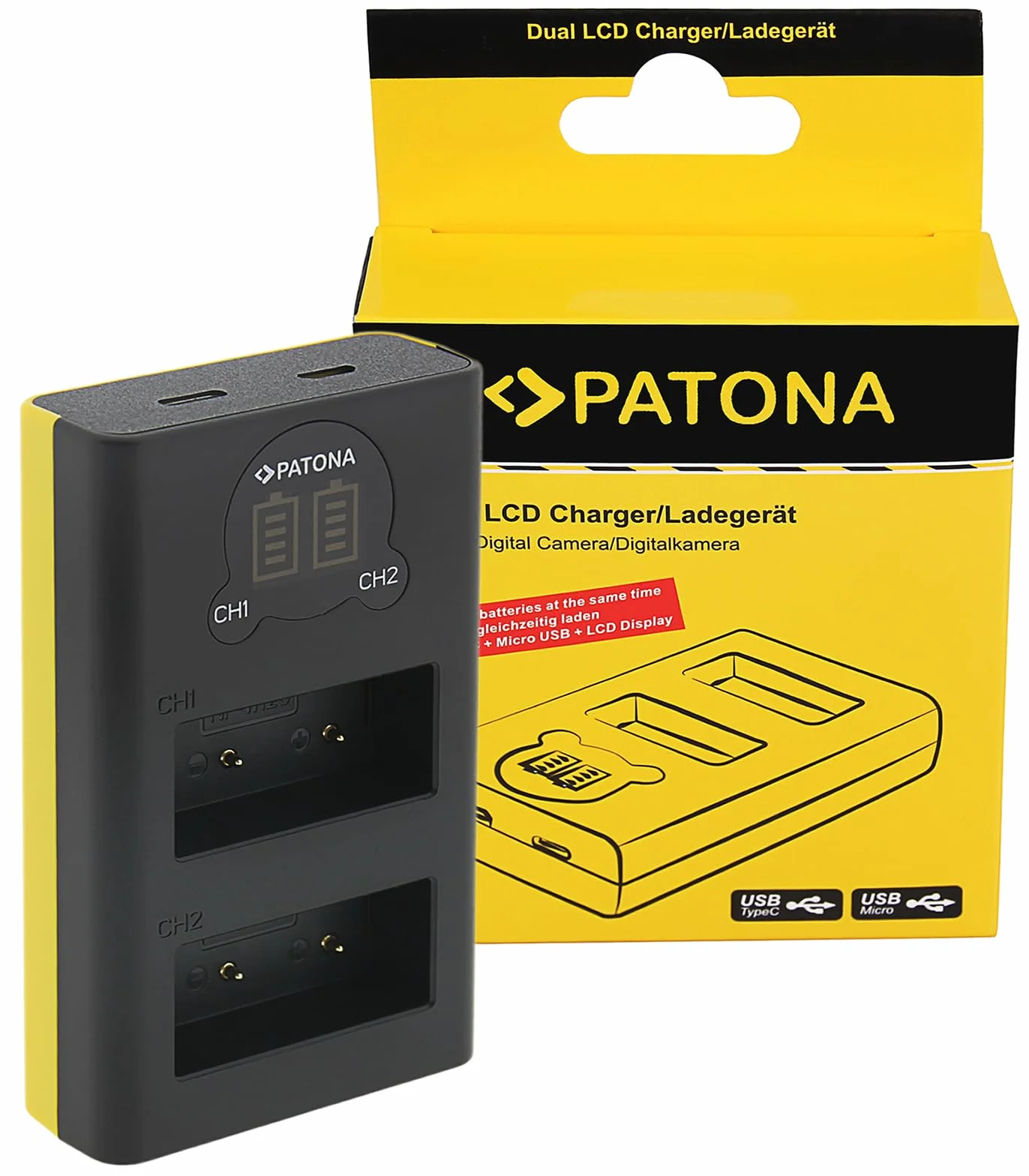 PATONA Zestaw Dual LCD Ładowarka USB-C z 2X NP-W126S Protect 1210mAh | Kompatybilny z Fujifilm FinePix X-M5 X-M1 X100F X100V XT3 XA3 XA5, akumulator zamienny z NTC-Sensor i etui ochronnym