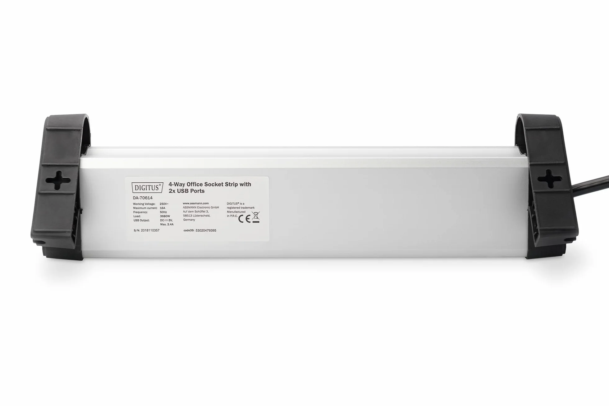 DIGITUS DA-70614 - Gniazdo wielokrotne z USB - 3 sztuki - 2x port USB (USB-A) - 4x gniazdo ze stykiem uziemiającym - Z przełącznikiem - Ładowarka USB - Do montażu na biurku i ścianie