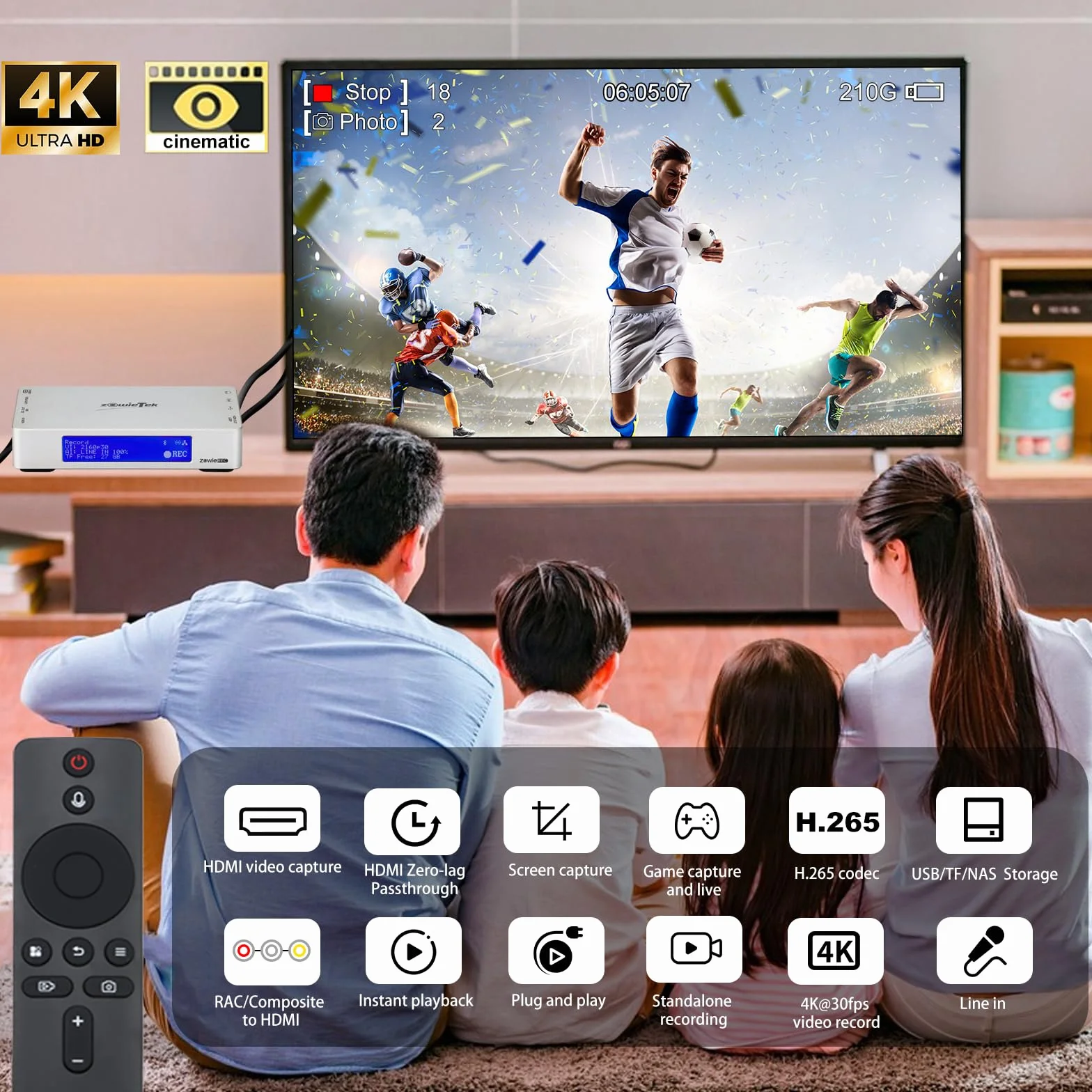Rejestrator wideo 4K HDMI z adapterem AV na HDMI, kompatybilny z VHS, VCR, DVR, DVD, Hi8, Mini DV, kamerą, kasetą, konsolami do gier, nie wymaga komputera