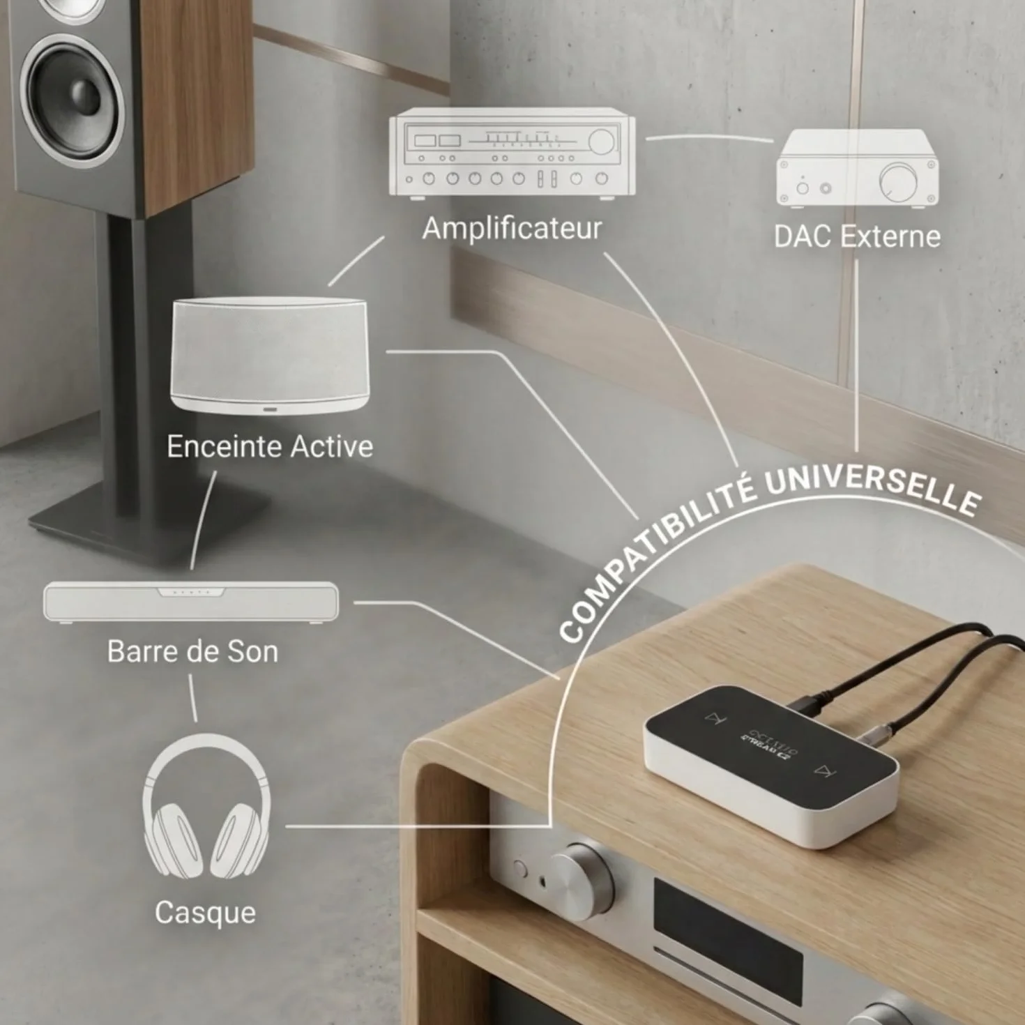 Octavio Stream G2 – streamer audio, WLAN, kompatybilny z Google Cast, AirPlay 2, Qobuz Connect, Spotify Connect, Tidal Connect, Deezer, YouTube Music, Hi-Res, Multiroom, Radio (Kabel Mini Toslink)