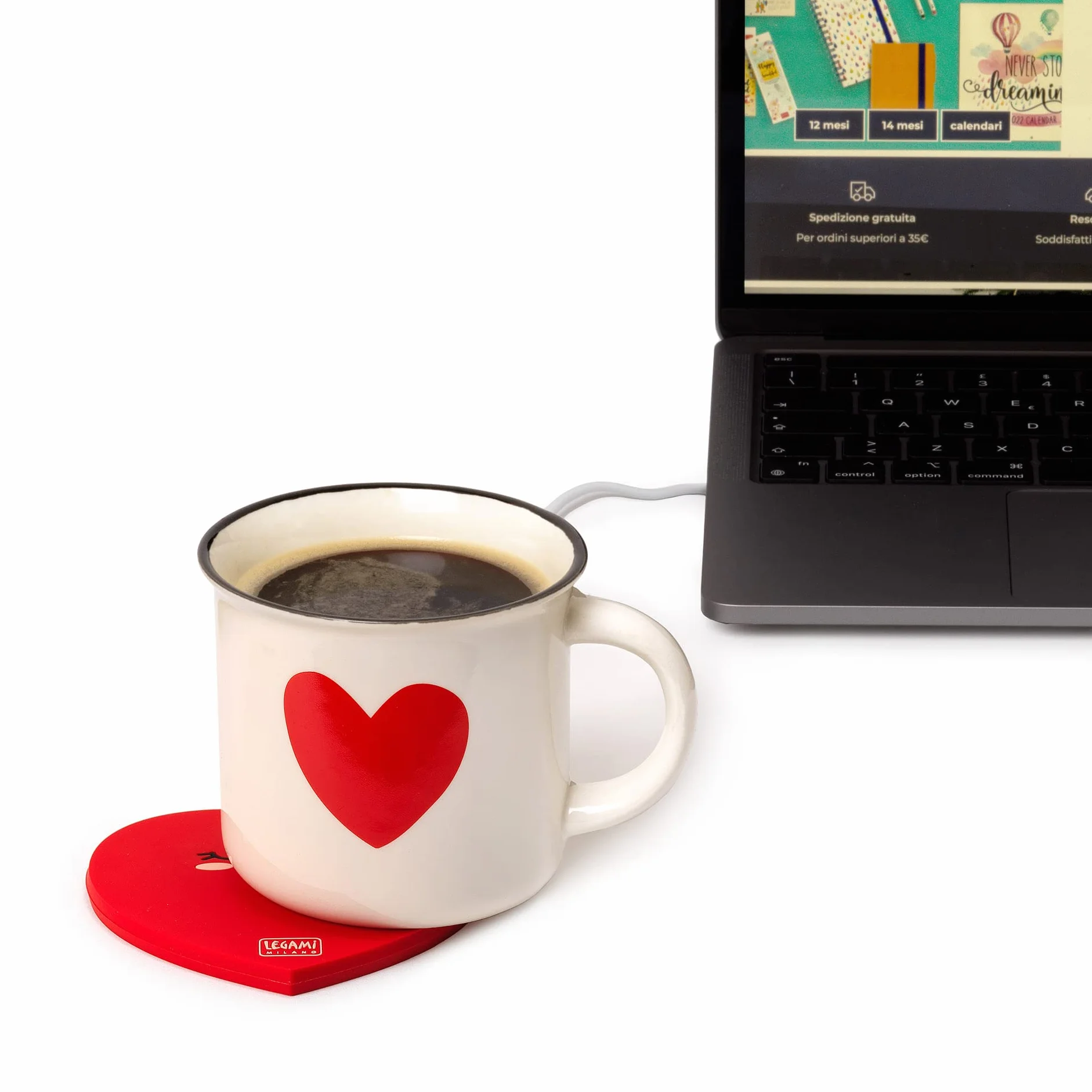 Wiązania - podgrzewacz kubka USB, Utrzymuje ciepło napojów, 10x10 cm, Motyw Heart