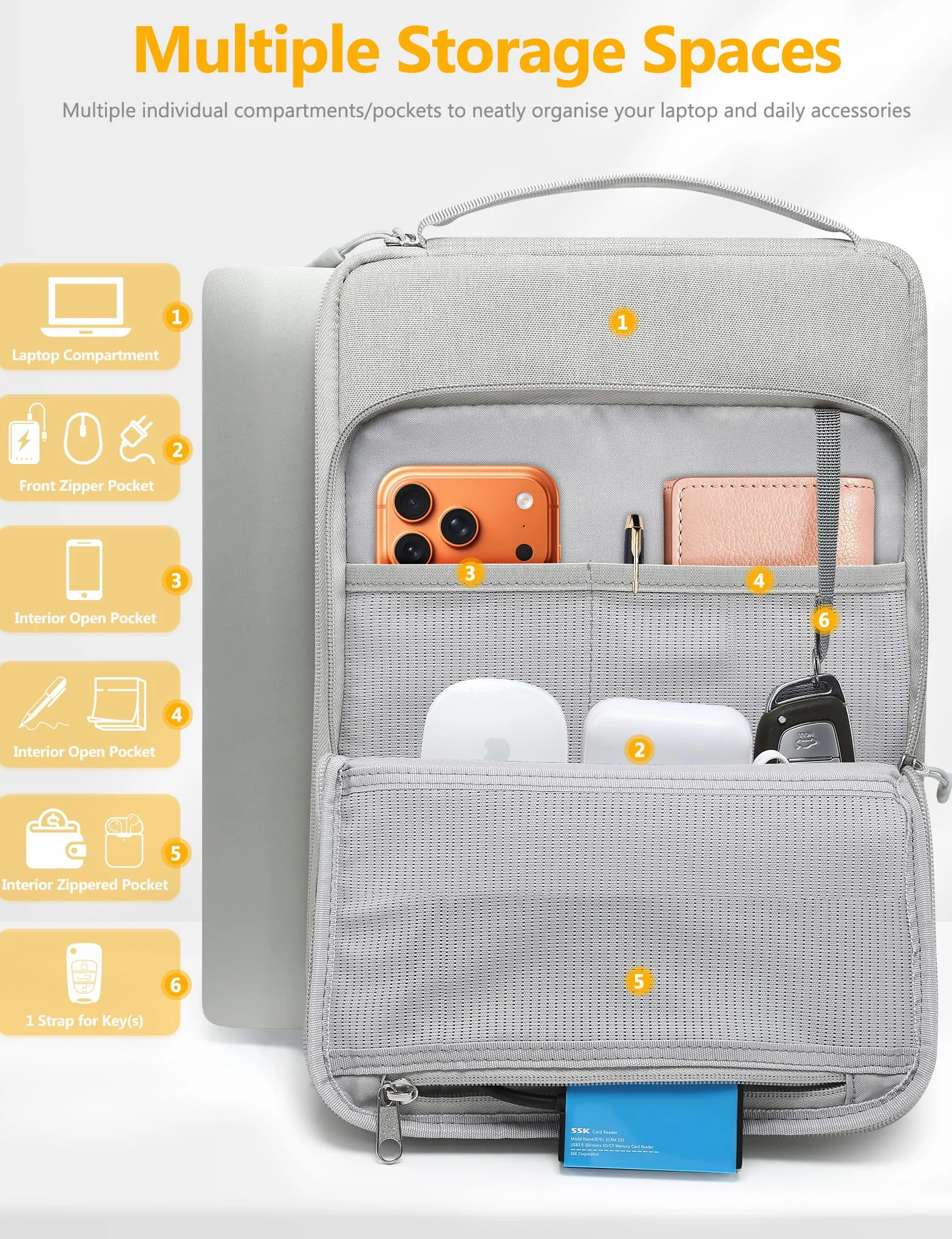 HYZUO 13 Cali Torba na Laptop do MacBook Air 13 M5 M4 M3 M2 M1 A3449 2026-2018, 13" MacBook Neo 2026, MacBook Pro 13 M2 M1, 13" iPad Pro/Air, Surface Pro, Etui dla Tabletu 12"-13", Jasnoszary