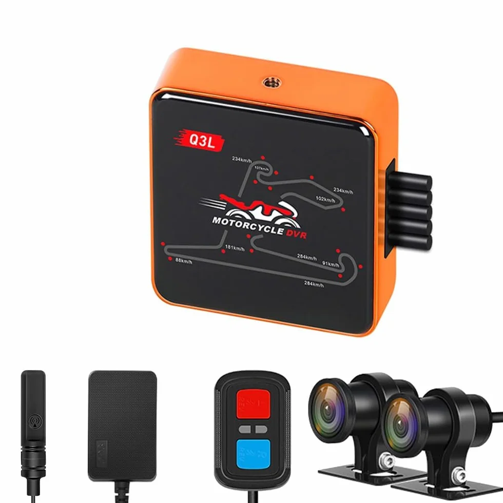 Kamera Motocyklowa VSYSTO WiFi, Monitorowanie Parkingu, GPS, Przednia i tylna Kamera 1080P, Szybkie Pobieranie Wideo, Przewodowy Kontroler, Ostrzeżenie Wibracyjne o Błędach (Q3DL)