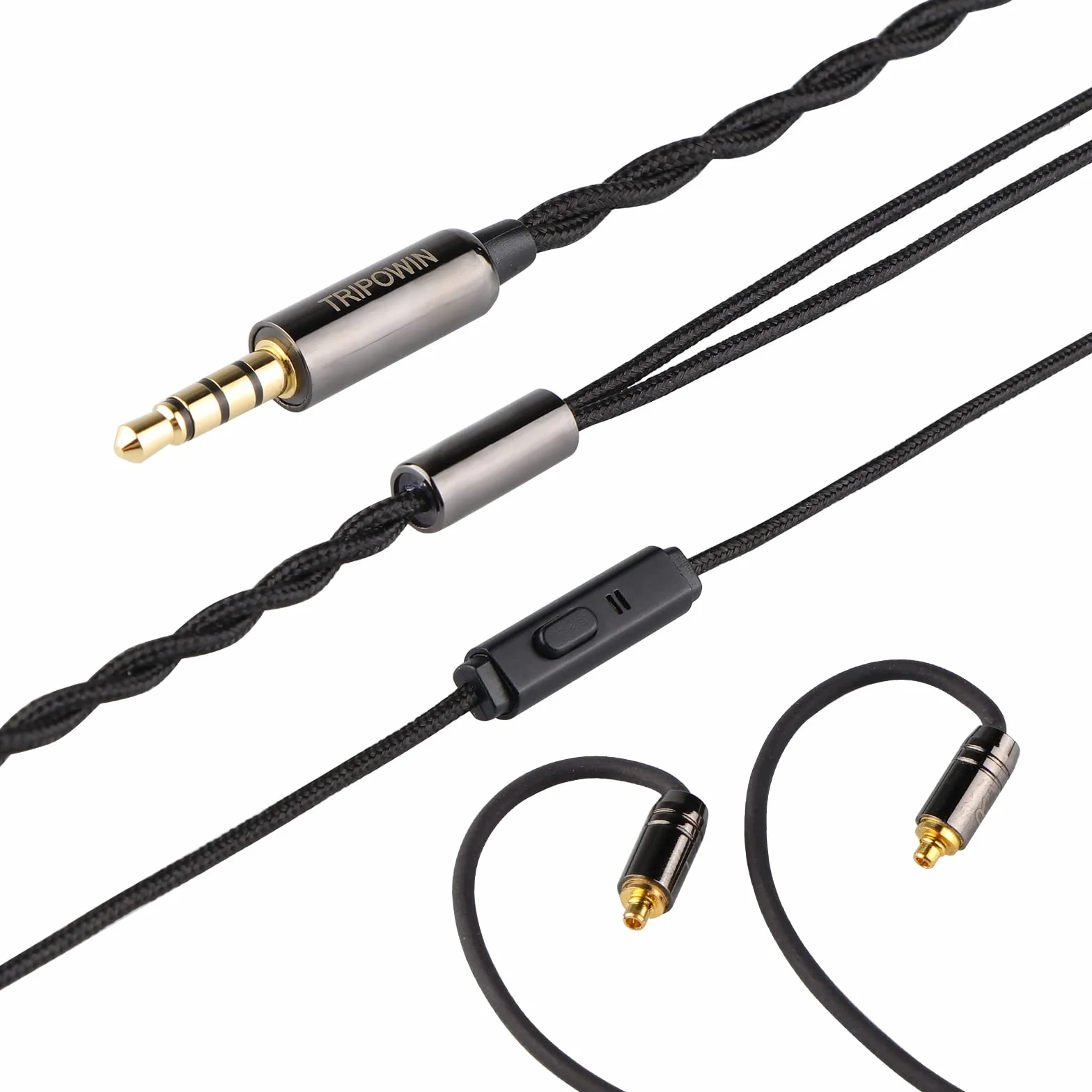 Linsoul Tripowin Zombur 4N kabel beztlenowy OFC 4N HiFi IEM z mikrofonem, zewnętrzna warstwa przędzy bawełnianej do audiofilskiego kabla zastępczego (z mikrofonem, 3,5, MMCX)