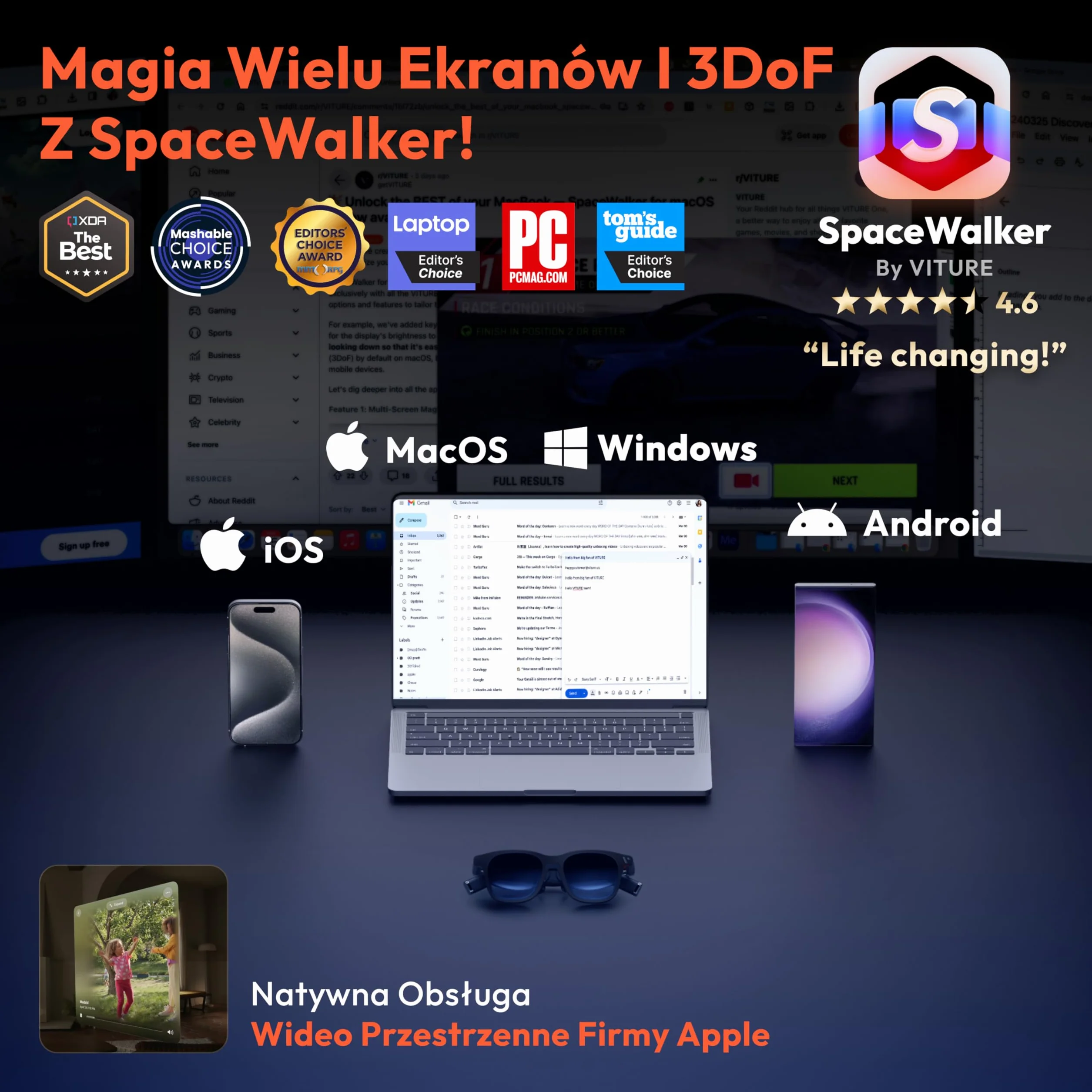 VITURE Pro Okulary XR/AR - 135" 120Hz 1000Nits, powłoka elektrochromowa. dźwięk Harman, Dla iPhone 17/16/15/Android/Mac/PC/Steam Deck/Switch 2. Pierwsze prawdziwe XR - Używany