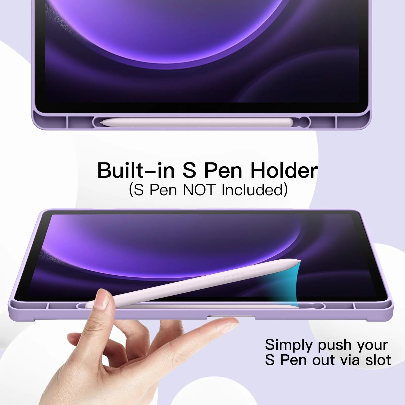 JETech Etui dla Samsung Galaxy Tab S10 Lite / S10 FE / S9 FE 10,9 Cala z S Pen Uchwytem, Miękka TPU Składana na Trzy Części Podstawkę Ochronna Osłona Tabletu (Jasny Fiolet)
