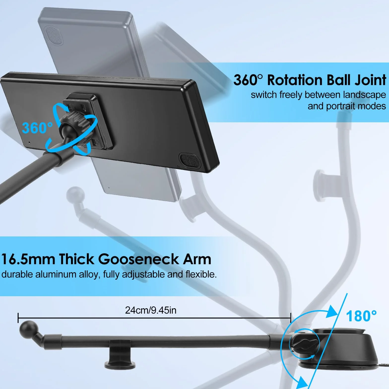 EEEKit Uchwyt CarPlay do Samochodu z Przyssawką, Obrót 360°, 6,8–10,26" | Mocna przyssawka zapewnia stabilne mocowanie na desce lub szybie, do ekranów CarPlay 6,8–10,26"