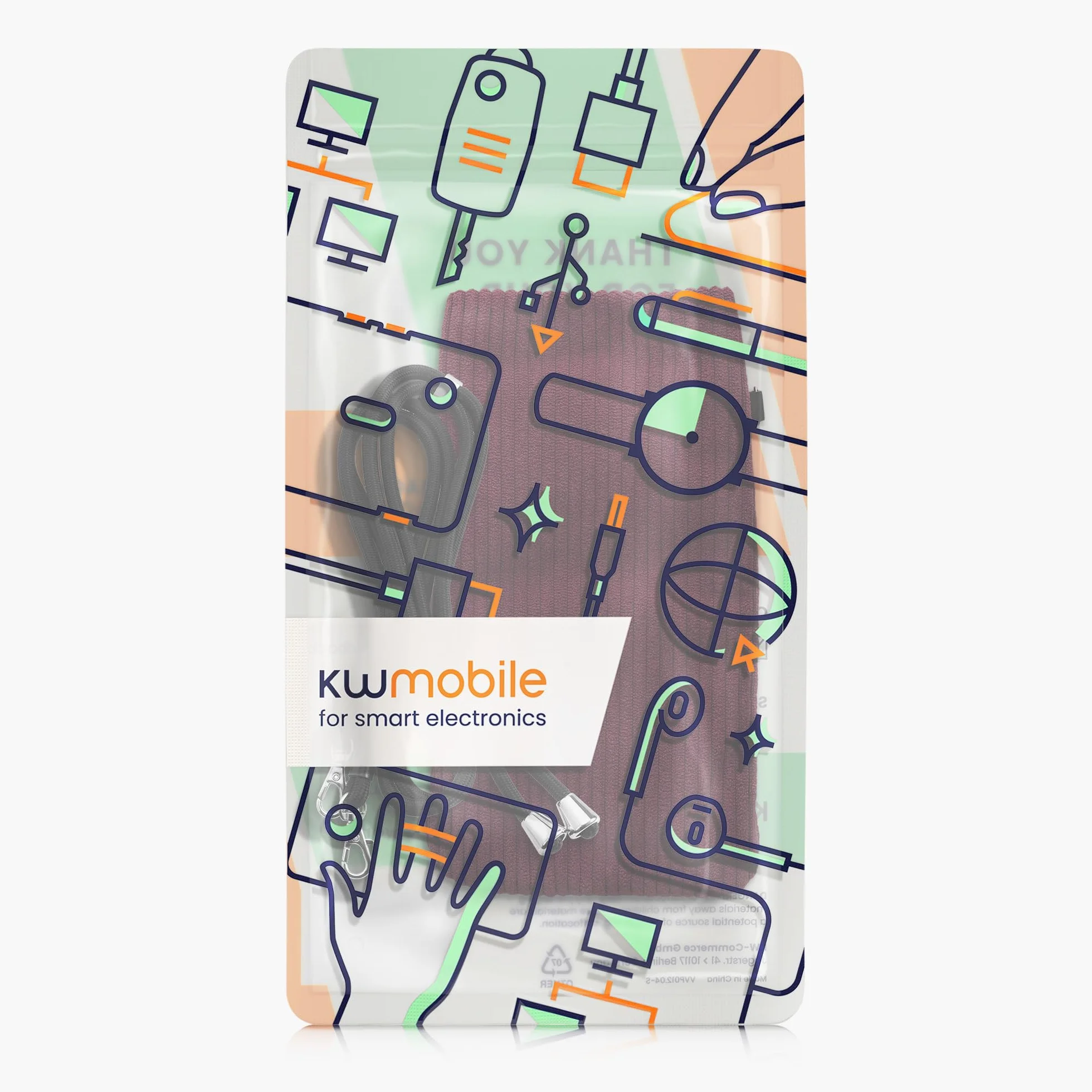 kwmobile Pokrowiec na telefon komórkowy 7" bordowy fioletowy ze sznurkiem łańcuszkiem