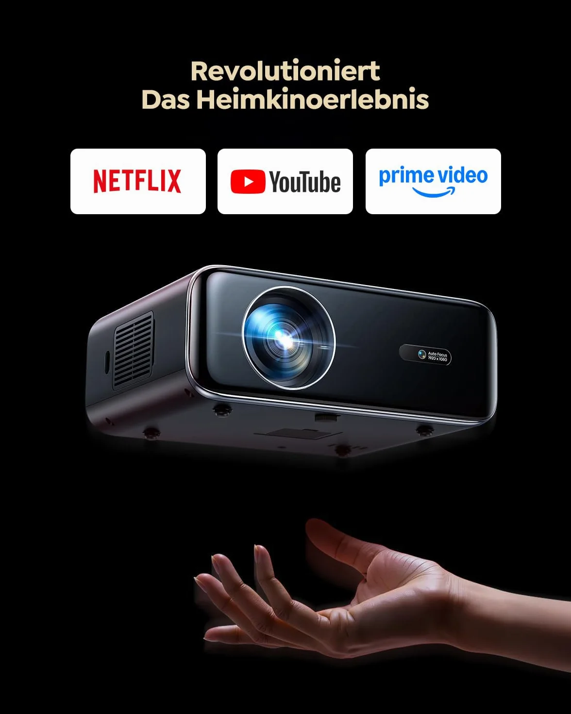 Inteligentny projektor z Netflix, Dolby Audio, WiMiUS 1000 ANSI autofokus/korekcja trapezu 6D, projektor LED 4K, obsługa kina domowego, WiFi6 Bluetooth Full HD 1080p Outdoor światło dzienne do systemu