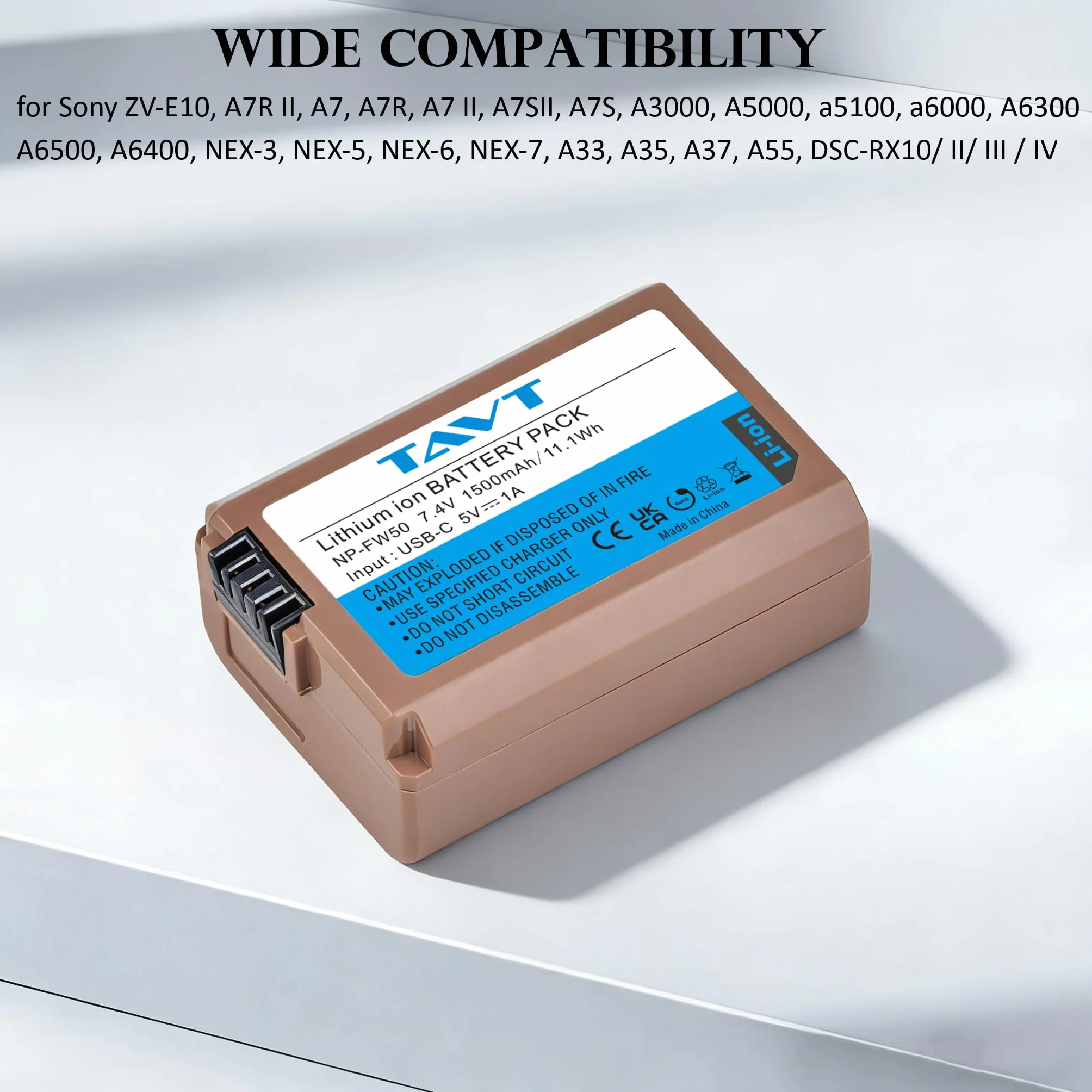 1500 mAh NP-FW50 akumulator do Sony ZV-E10, A3000 A5000 A5100 A6000 A6300 A6500 A6400, A7R, A7R II, A7, A7 II, A7S II, A7S, DSC-RX10 II/III/IV, IV, A33 A35 A37 A55 NEX-3 NEX-5N NEX-6