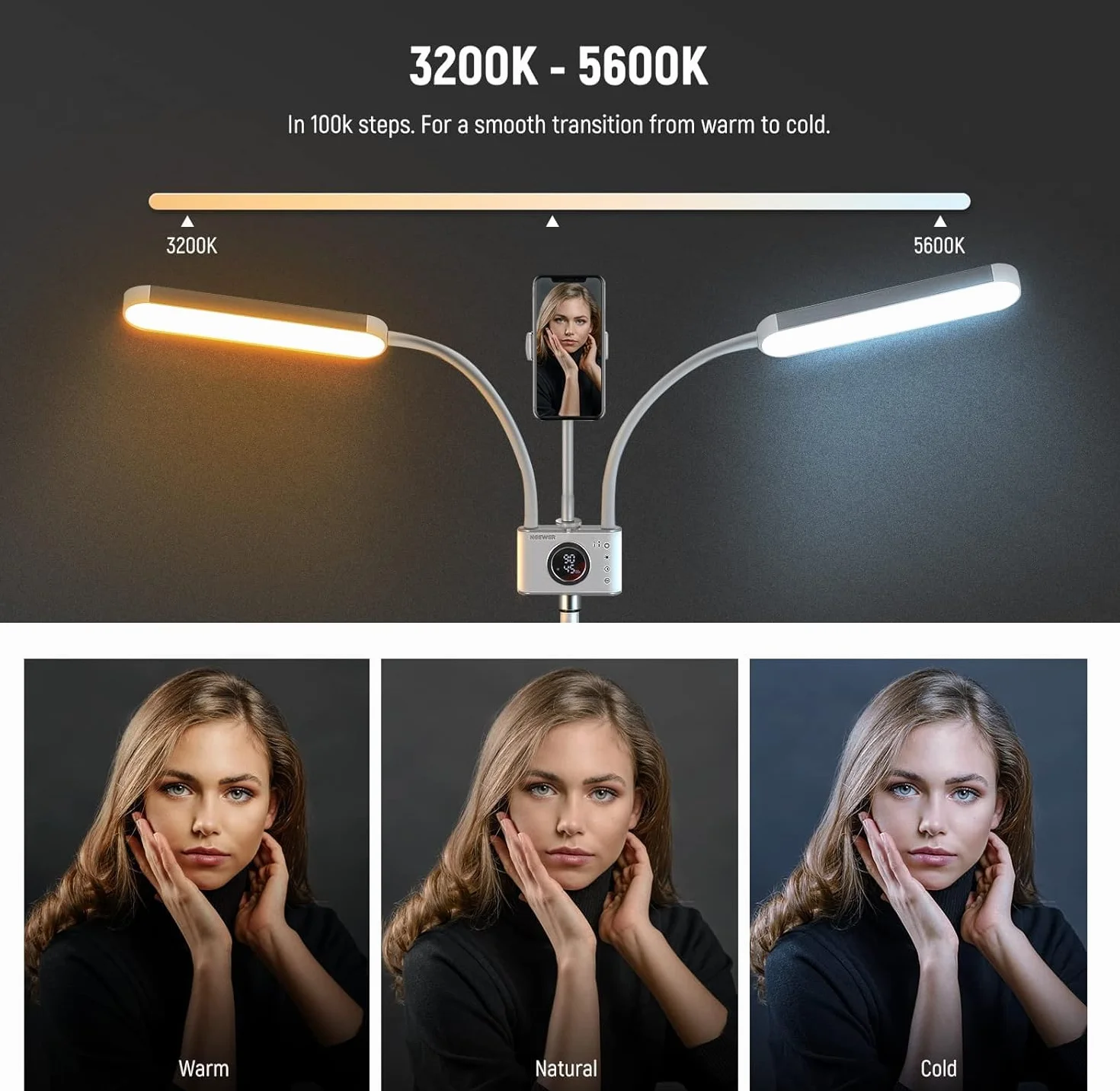Neewer Kosmetyczka z uchwytem na telefon i zestawem torby podróżnej, lampa do aparatu LED z 2,4G/PC/Mac i oddzielnym sterowaniem 2 świecącymi pałeczkami, CRI98+, oświetlenie do tatuażu/urody