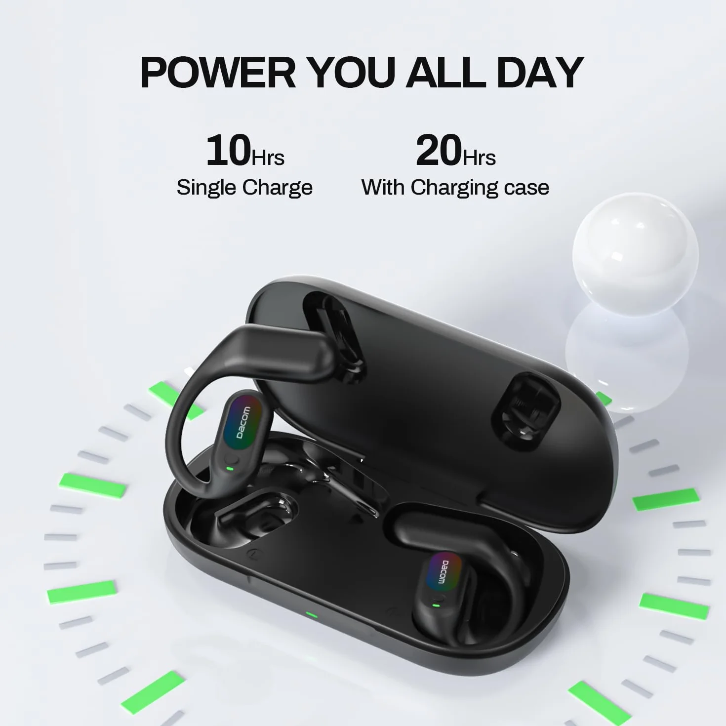 DACOM G136 Open Ear słuchawki Bluetooth 5.3, bezprzewodowe słuchawki sportowe, certyfikat MFI IP67, czas odtwarzania 24 godziny, fizyczne przyciski, rower, bieganie, fitness, funkcja regulacji
