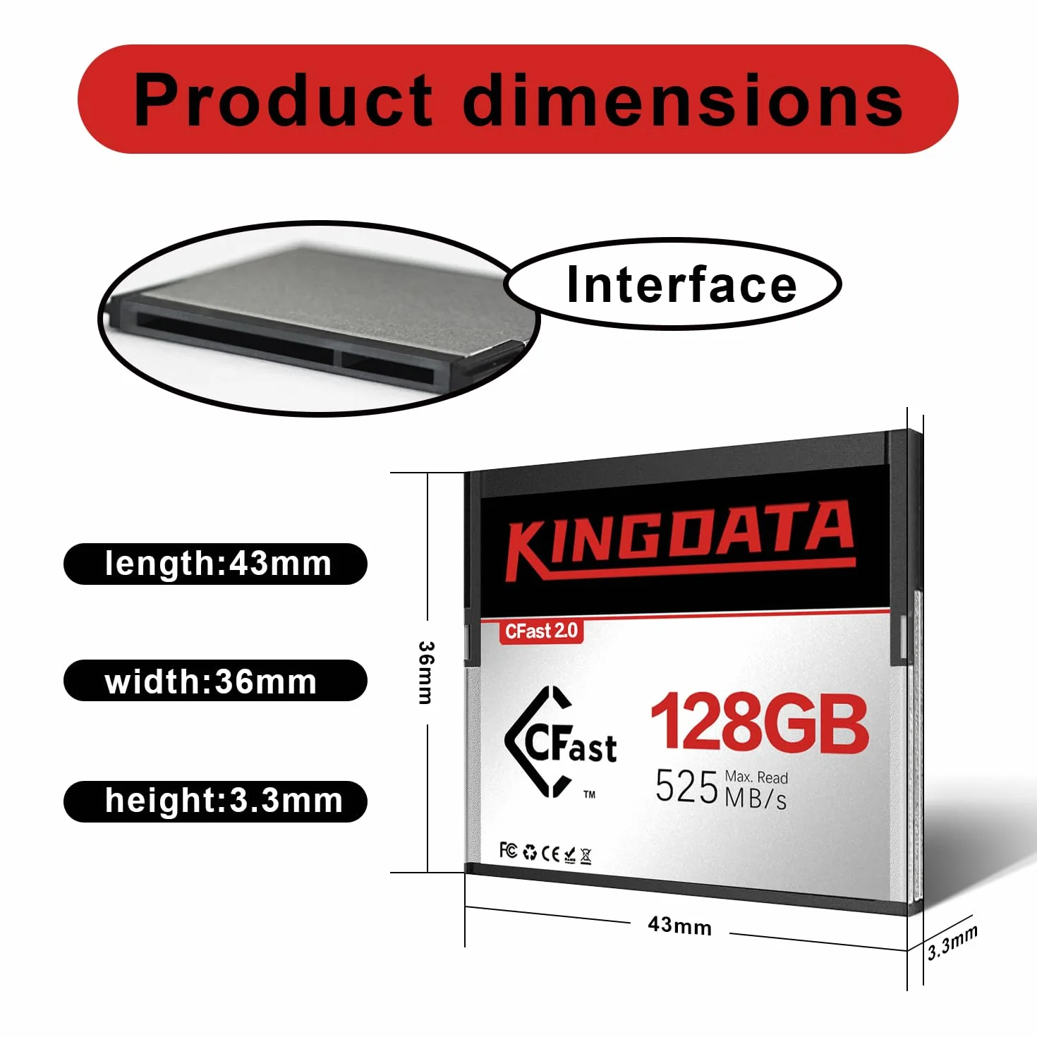 Karta pamięci CFast 2.0 128 GB High Speed do nagrywania wideo 4K i HD, kompatybilna z profesjonalnymi aparatami fotograficznymi