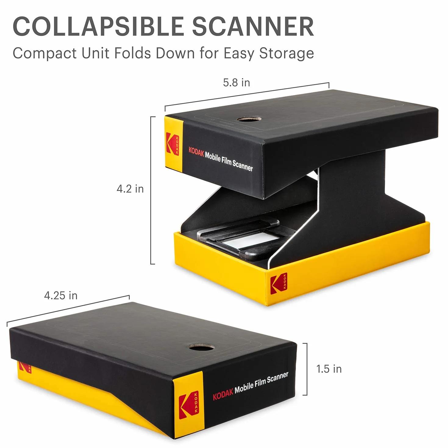 KODAK Mobilny skaner klisz — skanuj i zapisuj stare filmy i slajdy 35 mm za pomocą aparatu w smartfonie — przenośny, składany skaner z wbudowaną lampą LED