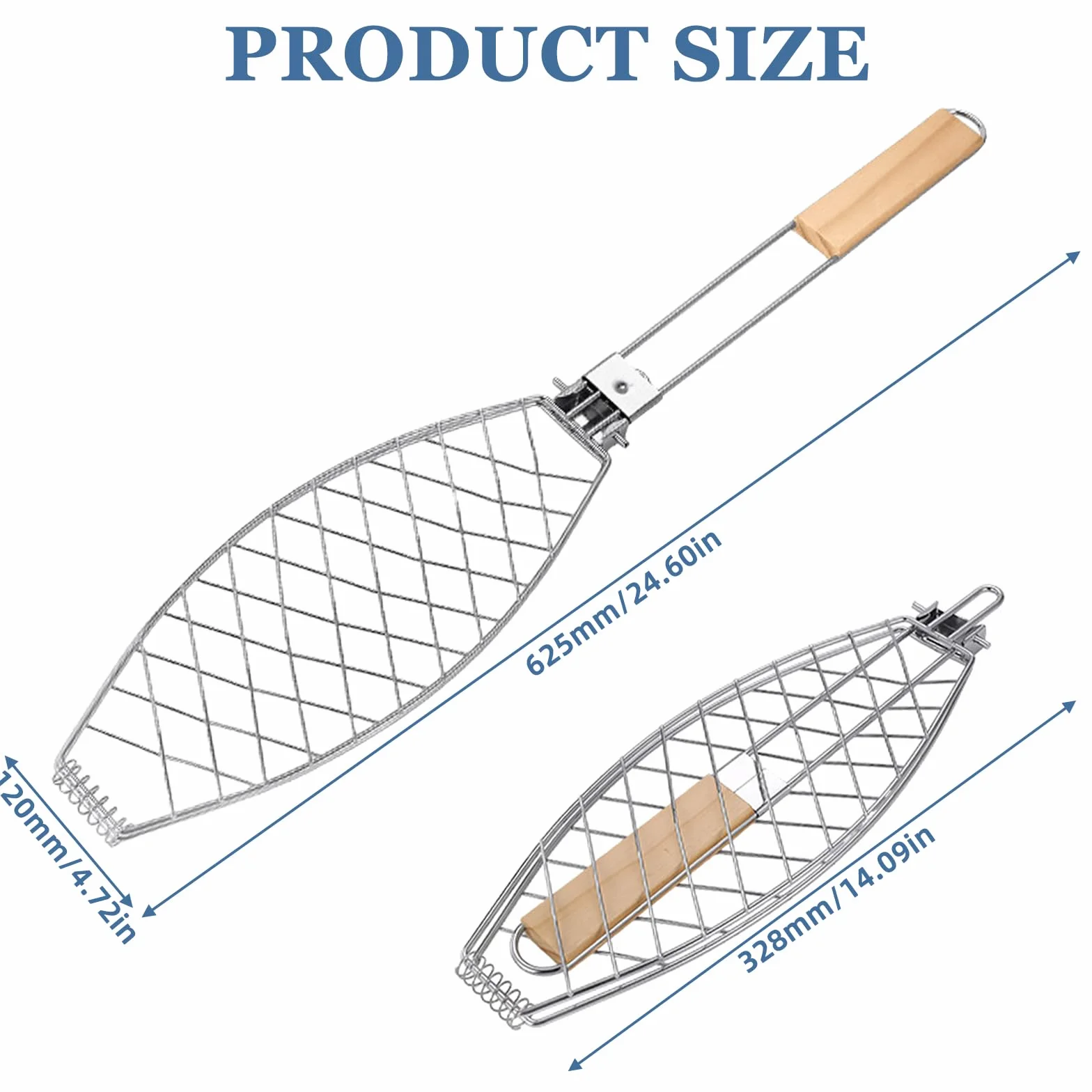 Drewniany uchwyt do grillowania 3 sztuki 63x12 cm pojemnik na ryby szczypce kosz BBQ
