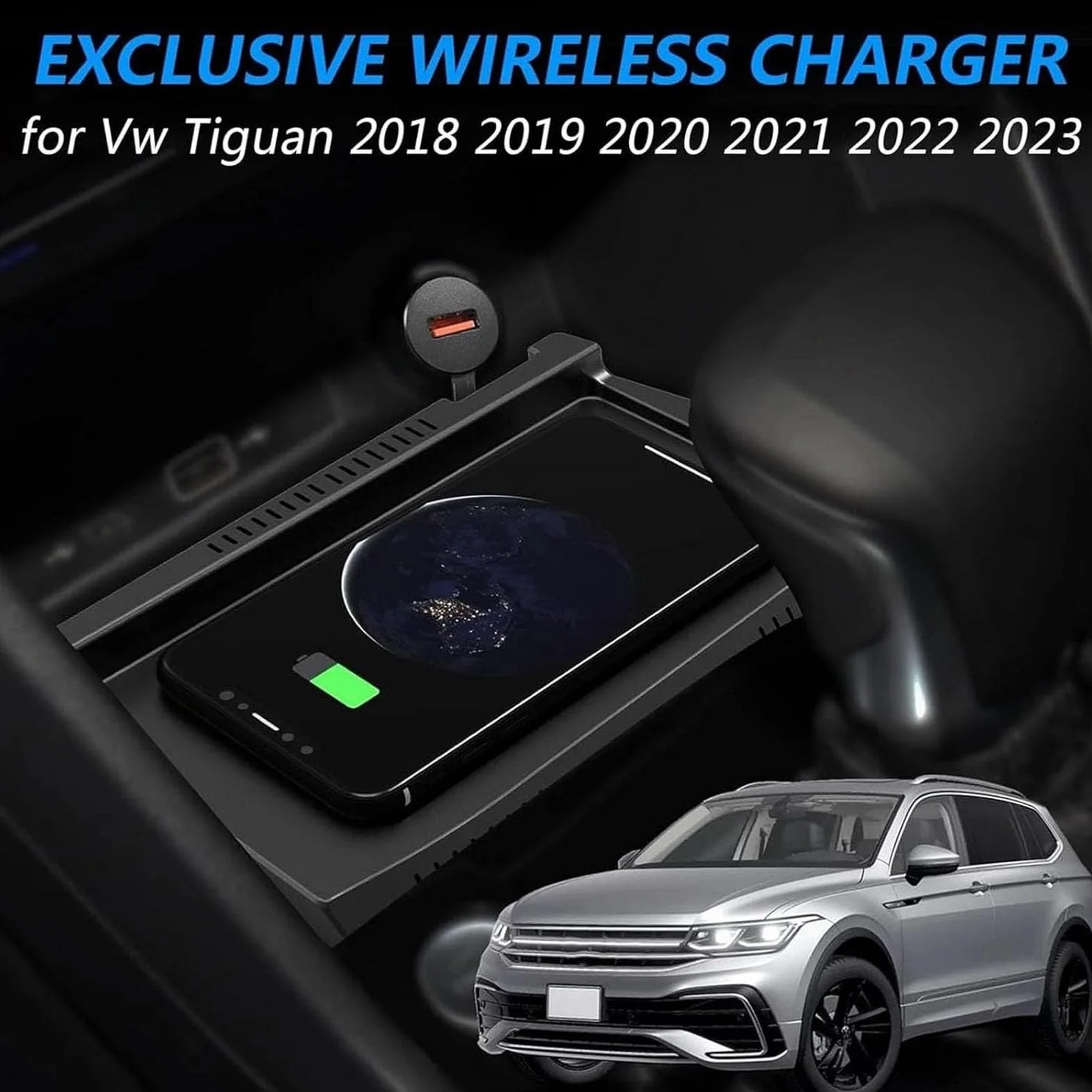 Bezprzewodowa ładowarka Samochodowa do VW Tiguan 2018-2023,15W Qi Szybkie ładowanie Telefonu Pad ładowarka do Konsoli środkowej Akcesoria Do Każdego Telefonu Kompatybilnego Z Qi