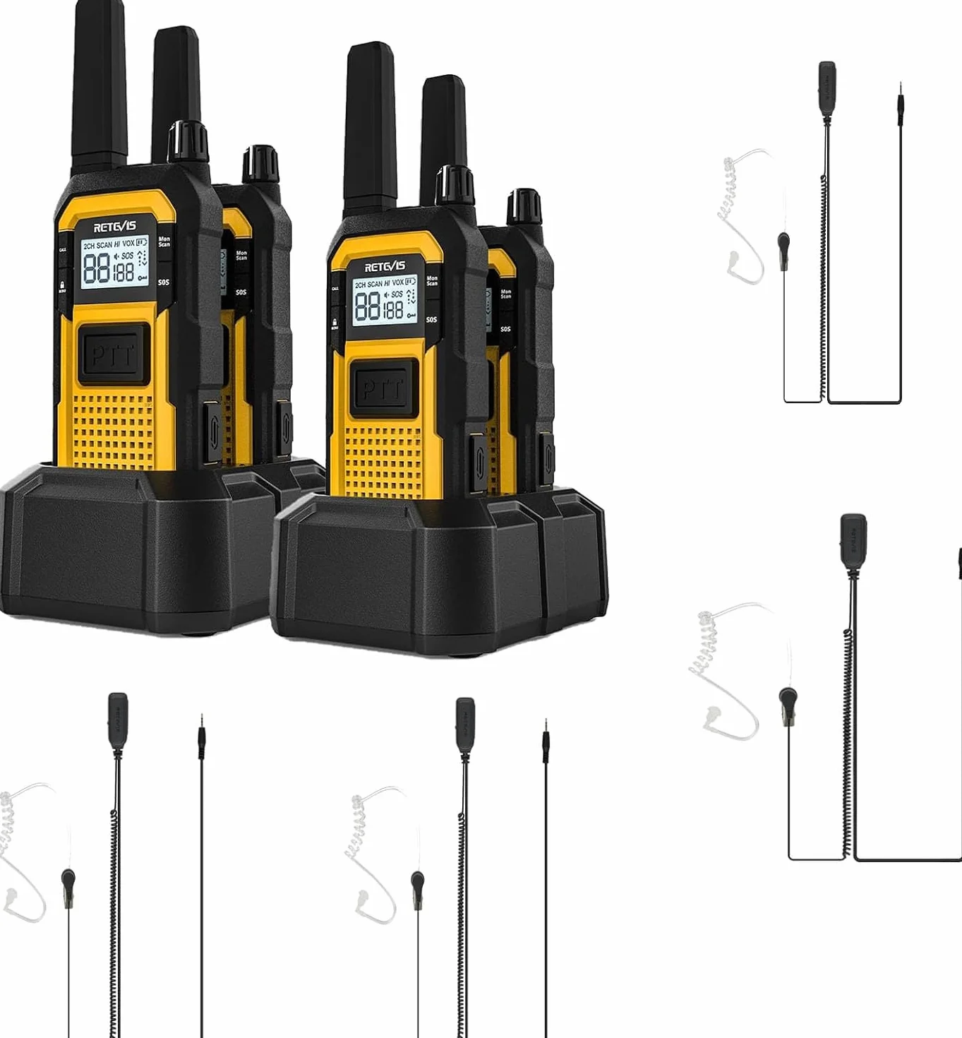 Retevis RB648 Krótkofalówka IP67, Wodoodporne Radio Dwukierunkowe, Wytrzymałe Walkie Talkie z Zestawem Słuchawkowym, Akumulatorowe, Dalekiego Zasięgu, Do Prac Budowlanych i Outdoor (4 Szt.)
