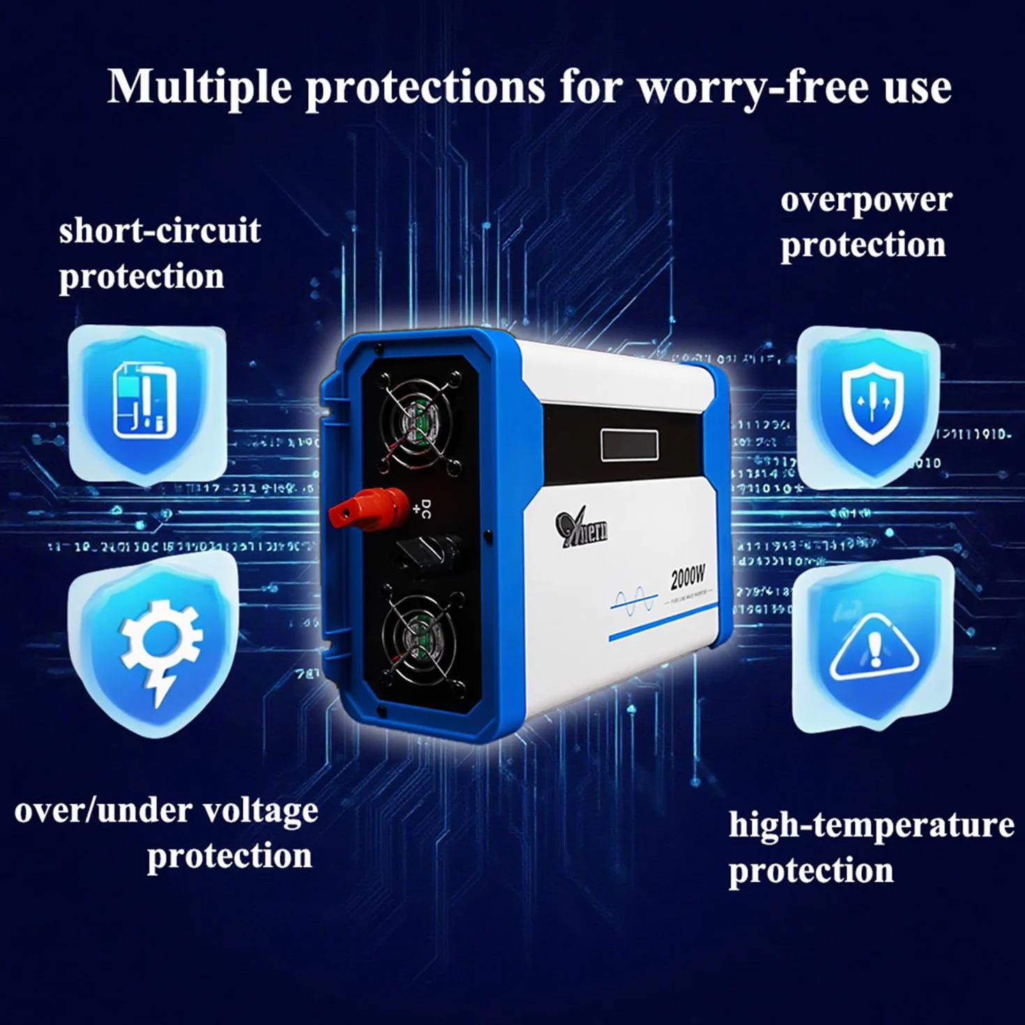 Anern Przetwornica Napięcia 1000W 12V na 220V AC, Samochodowy Falownik czysta Sinusoida, Konwerter Samochodowy z Wyświetlaczem LED i portem USB 5V Przetwornica Inwerter
