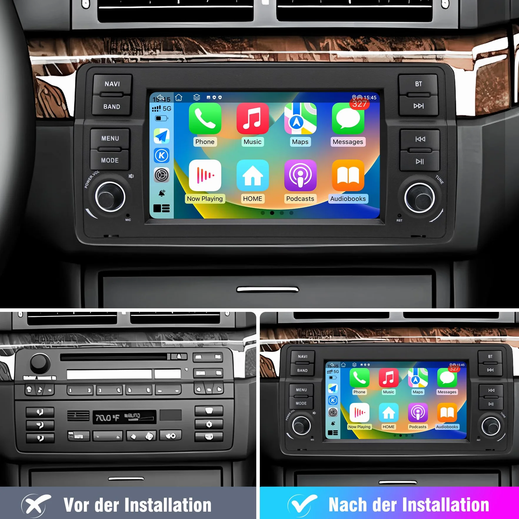 Radio samochodowe do BMW E46 1999 2000 2001 2002 2003 2004, Android 12 2G + 32G Radio z nawigacją GPS, CarPlay, Android Auto, Bluetooth, WLAN, USB, sterowanie z kierownicy, 7-calowy ekran dotykowy