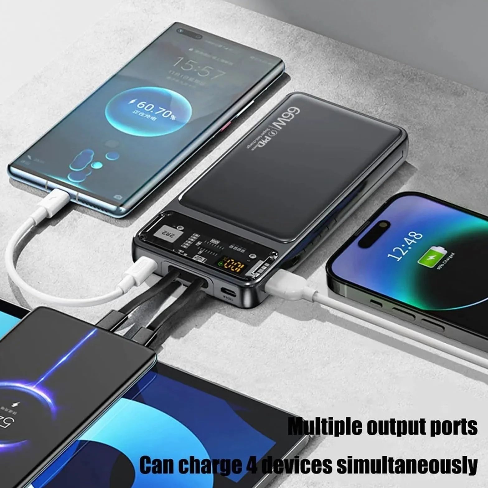 Olśniewający Fajny Przezroczysty Mecha Power Bank 30000mAh Ładowarka Do Telefonu O Dużej Pojemności Przenośne Cyfrowe Powerbanki Z Wyświetlaczem Z Liniami (Size : 30000mAh, Color : WHITE)