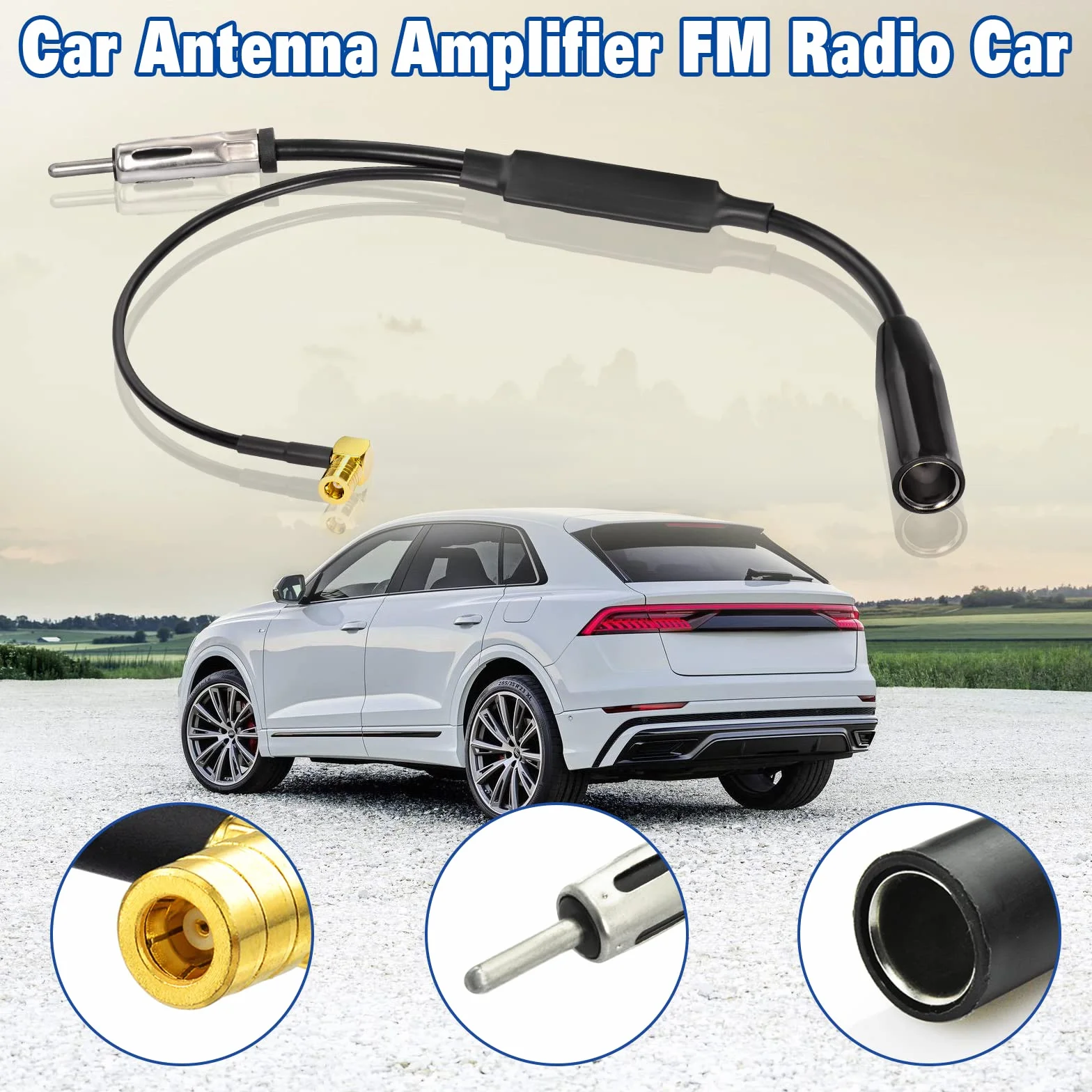 Eightwood Adapter anteny radia samochodowego kabel DIN żeński na DIN męski + złącze SMB 12 V + aktywny AM FM DAB rozdzielacz sygnału wzmacniacz sygnału anteny samochodowej zamiennik na rynku wtórnym