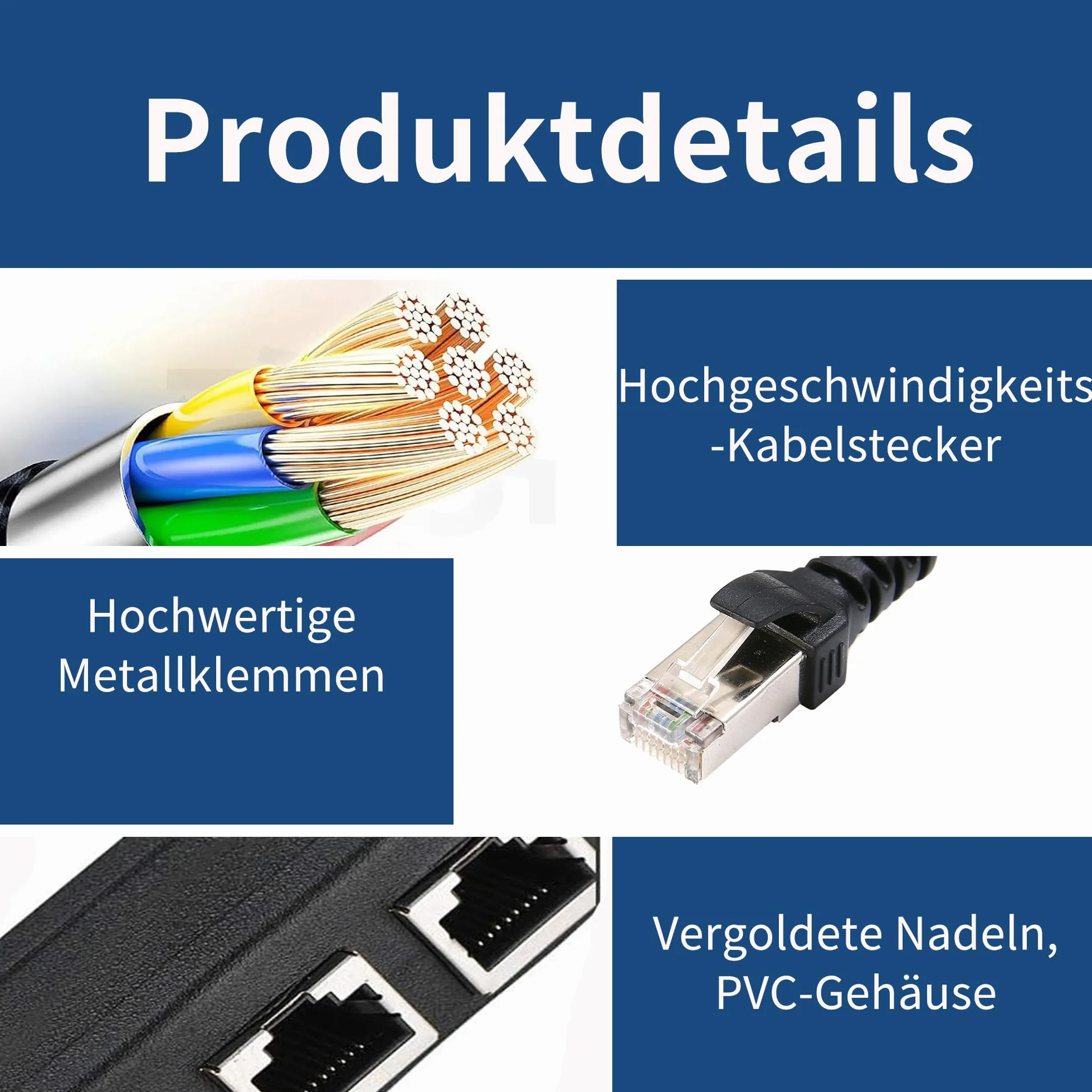 RJ45 Ethernet kabel rozdzielający, 1 wtyczka na 3 gniazda, rozdzielacz RJ45, 1 wtyczka na 3 gniazda, przedłużacz sieci, porty LAN, Ethernet, adapter do Cat5, Cat5e, Cat6, Cat7, 3-portowy przedłużacz