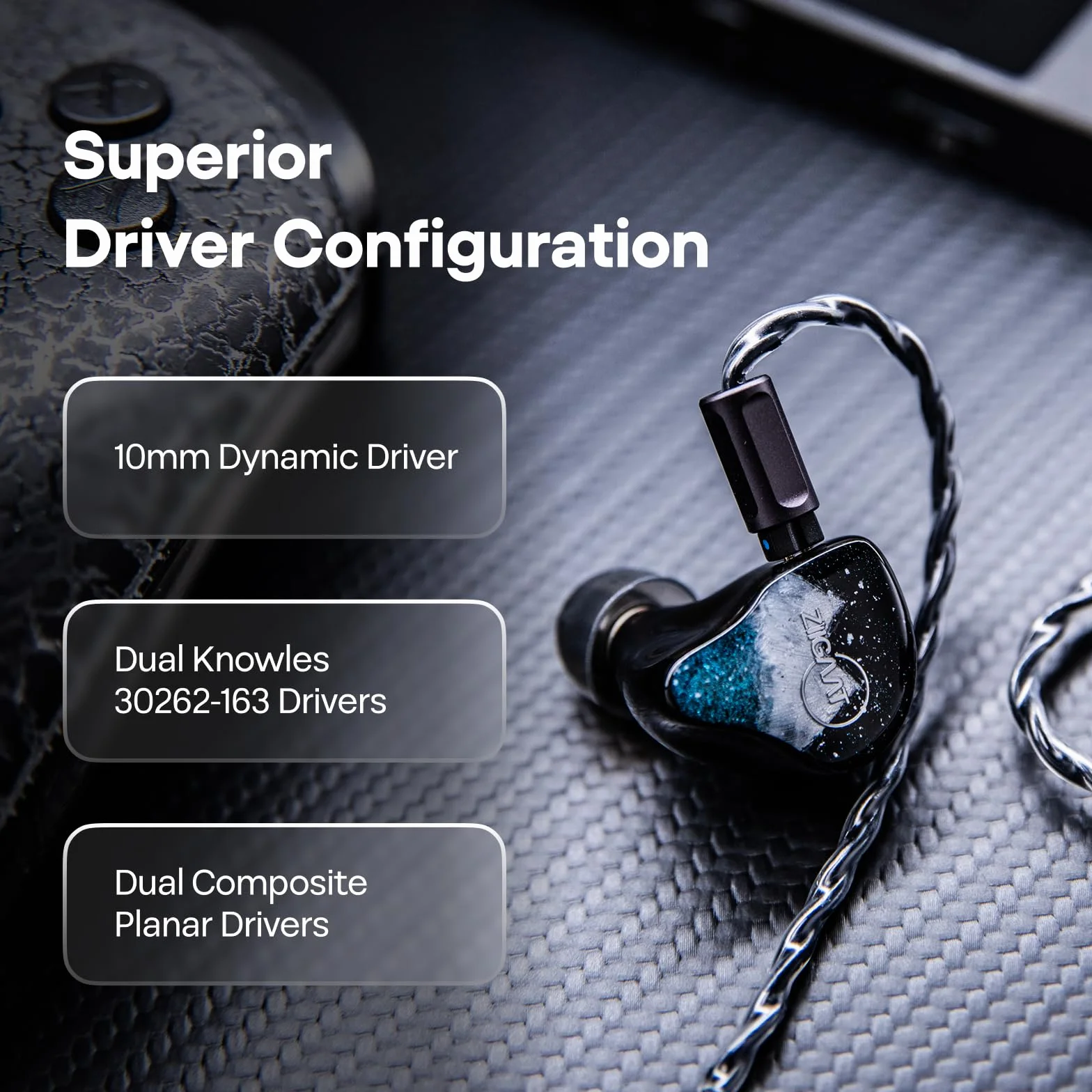 Linsoul ZiiGaat Horizon monitor dokanałowy, 1DD+2BA+2 Planar przewodowe słuchawki douszne HiFi, słuchawki IEM klasy studyjnej, naturalne, zrównoważone strojenie z maślanie gładkim przedłużeniem