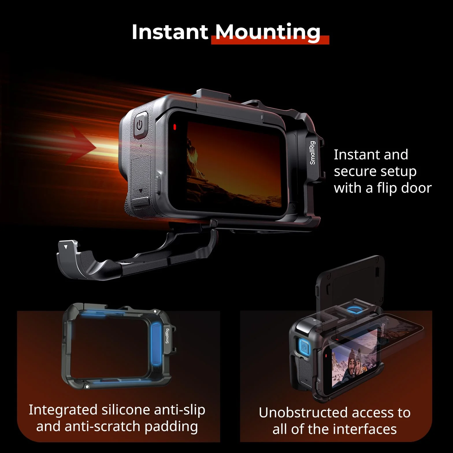 SmallRig Utility Frame Cage do Insta360 Ace Pro 2 / Ace Pro, obsługuje poziome i pionowe zdjęcia, rama montażowa kamery akcji z pazurem montażowym i zimną stopką - 5000