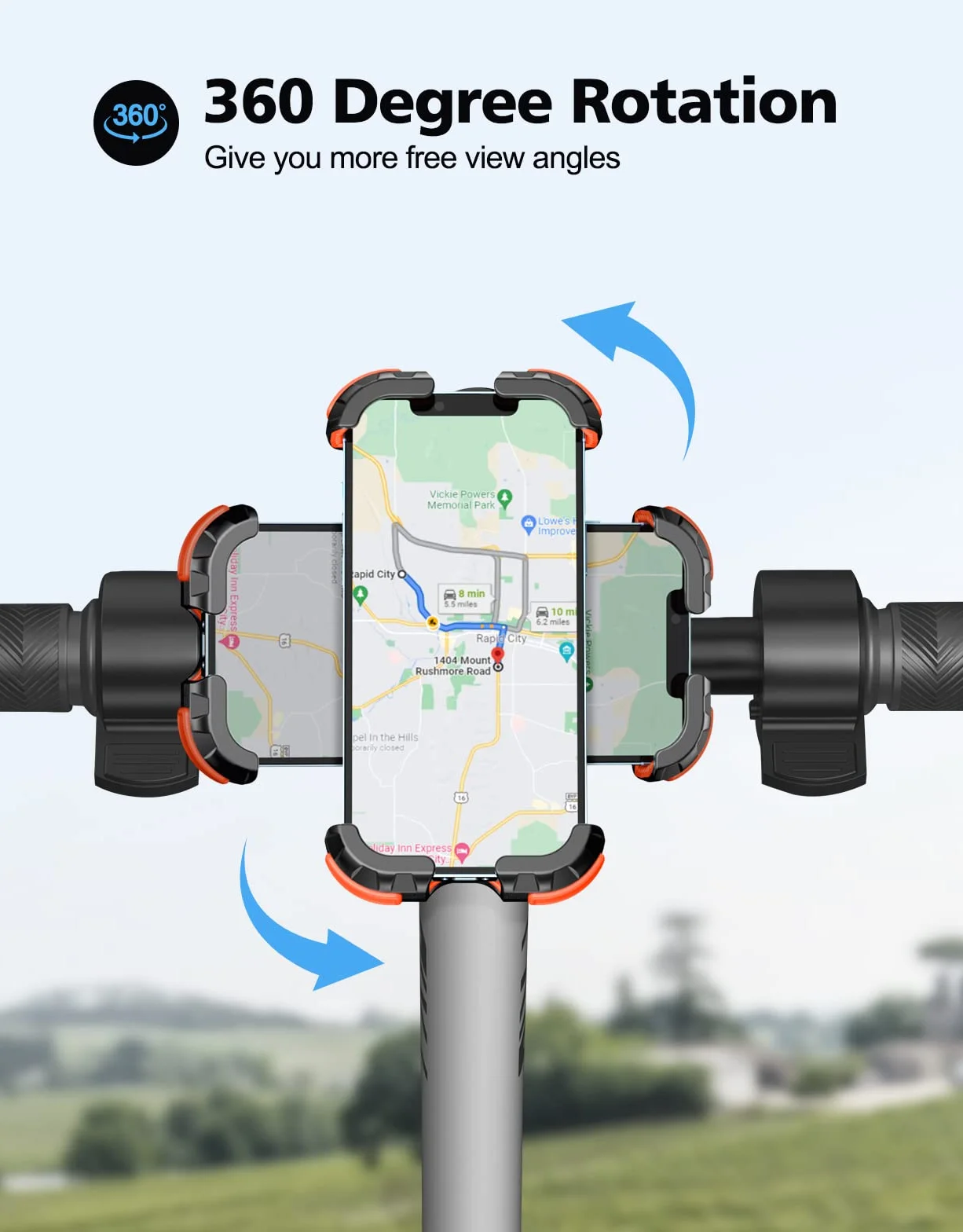 Glangeh Uchwyt na telefon rowerowy, bezpieczny zamek 8S, szybki montaż, odporny na upadek, uchwyt na telefon rowerowy obracany o 360°, do telefonów komórkowych 11.9 cm-17.3 cm, stojak na rowery