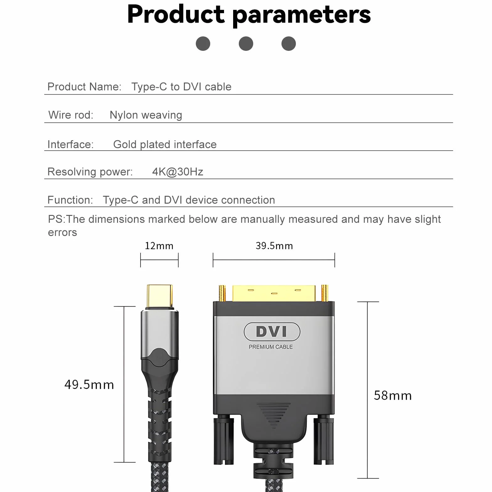 USB C na DVI 4K 30 Hz Thunderbolt na DVI, kabel USB-C do DVI-D, kompatybilny z MacBook Pro, Samsung Galaxy, Surface Book, Dell, Pixelbook i innymi, 2 m