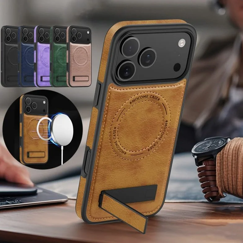 etui kompatybilne z iPhone 13 (kolor: BRĄZOWY) Etui ze stojakiem Magnetyczne skórzane silikonowe twarde etui na tył