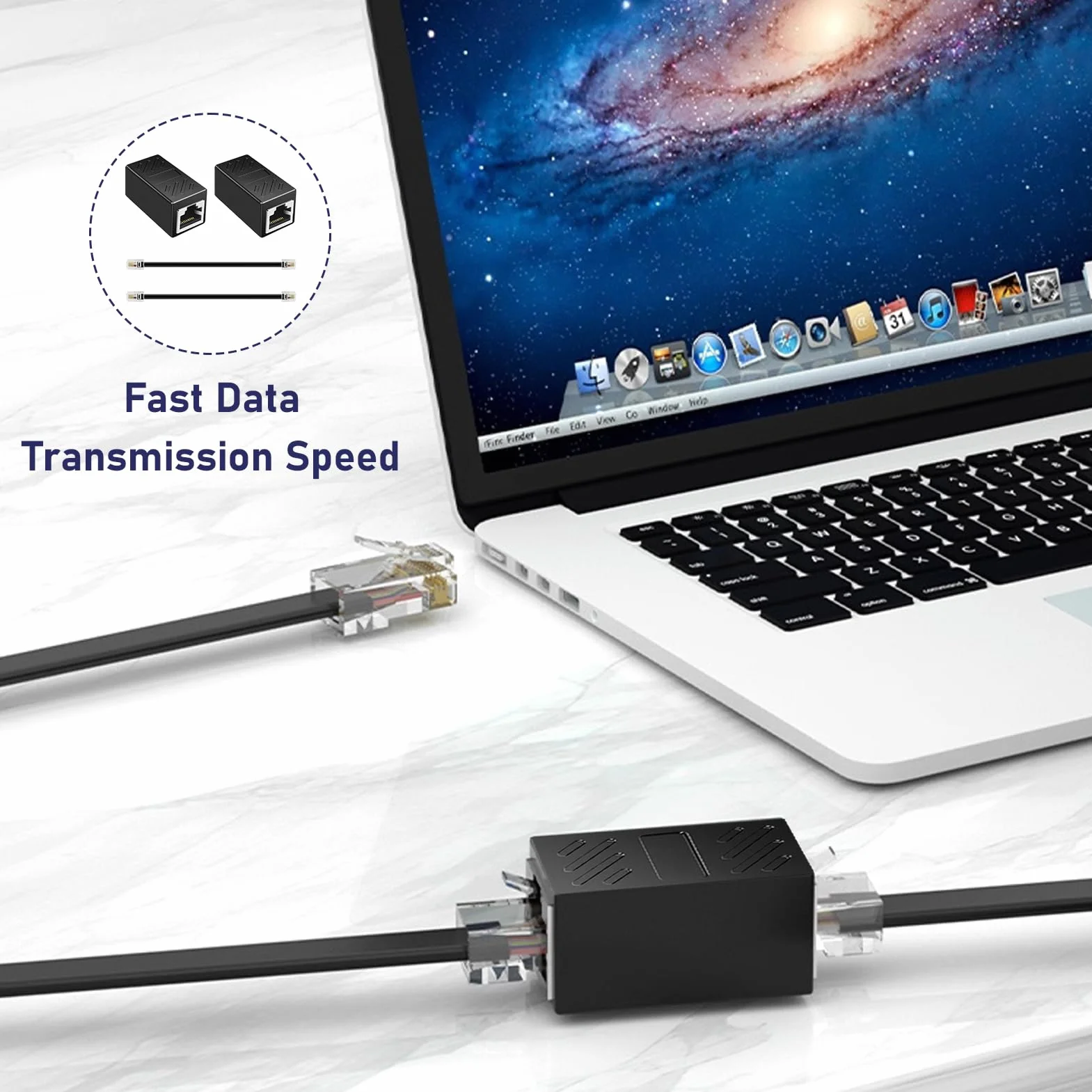 Zestaw 2 adapterów RJ45 na RJ11, adapter ADSL RJ45, złącze żeńskie RJ11 (6P4C) na męski (8P4C), kabel telefoniczny i łącznik Ethernet do telefonu, faksu, CCTV, modemu ADSL
