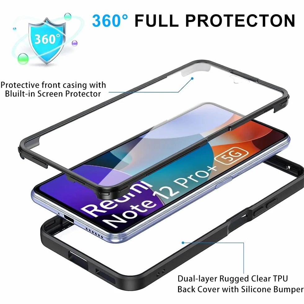 Etui Xiaomi Redmi Note 12 Pro, wbudowana folia ochronna, ochrona 360°, TPU, odporna na wstrząsy - fioletowy