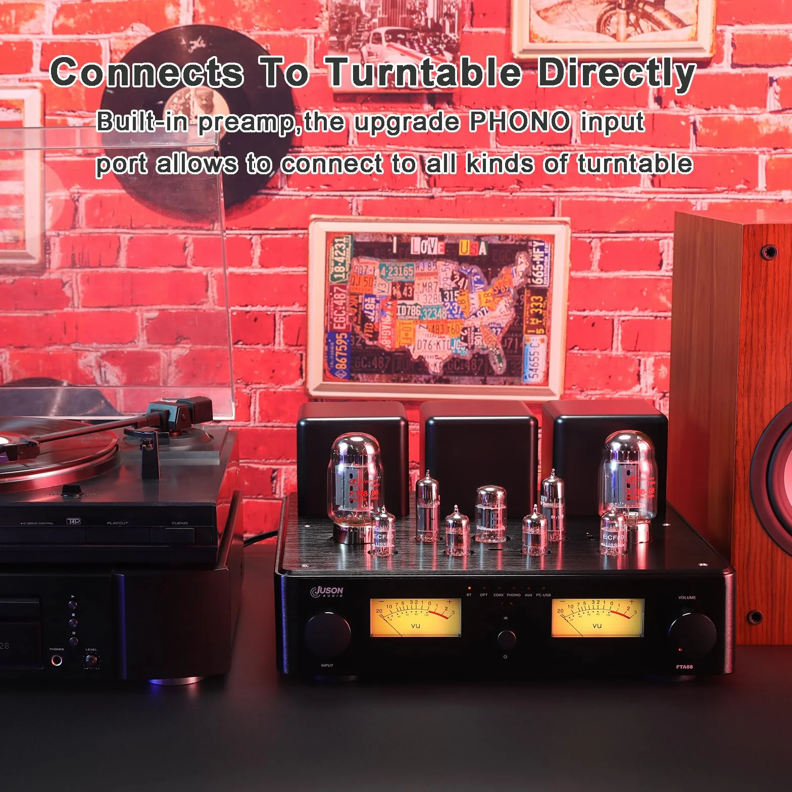 Juson Audio FTA88 Upgrade KT88 wzmacniacz rurowy zaworu, klasa A, wzmacniacz próżniowy HiFi z BT 5.0 Mosfet, jednokierunkowy, podwójny pilot zdalnego sterowania, aptX-HD