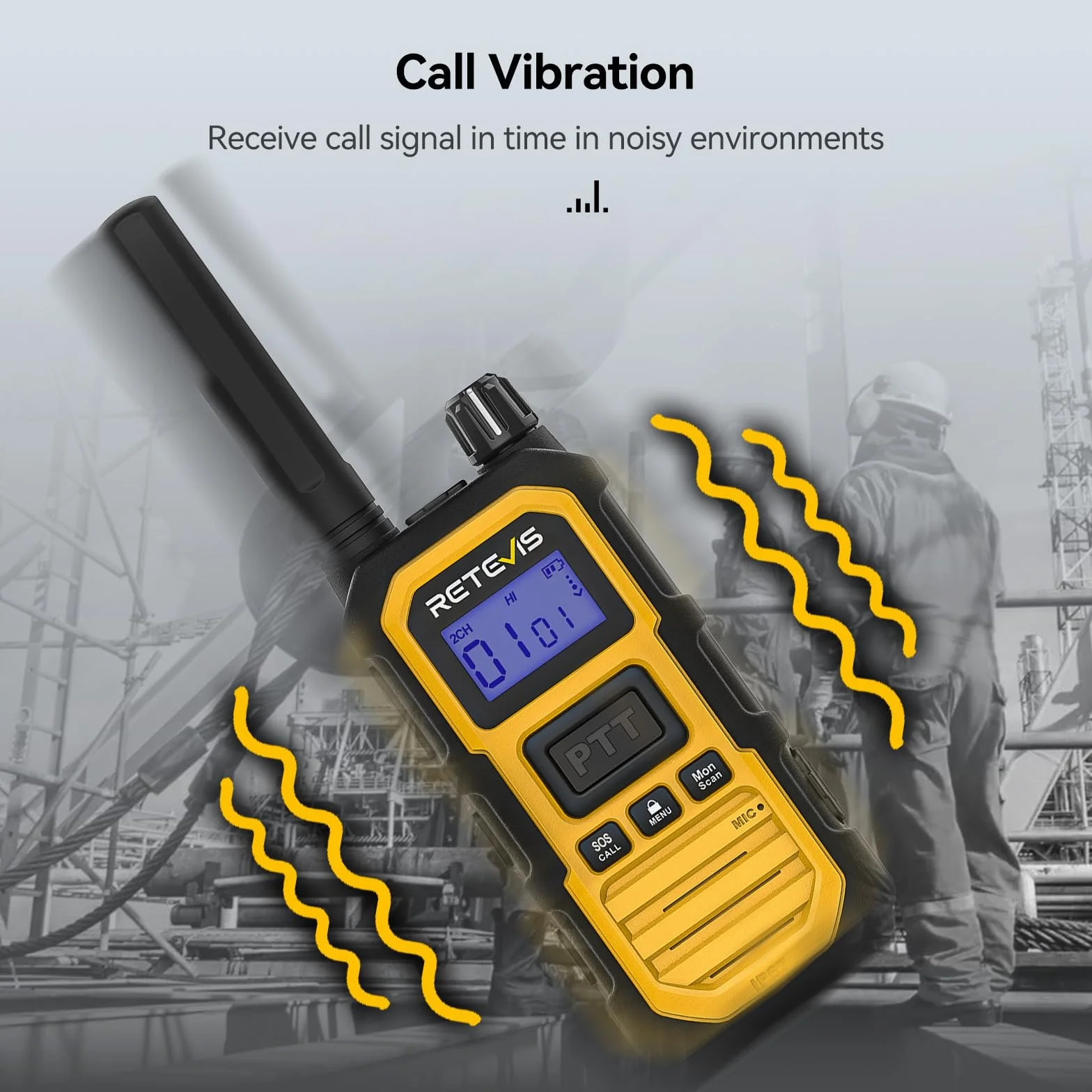 Retevis RB648 Plus Wodoodporne Walkie Talkie IP67, Radiotelefony Dwukierunkowe Dalekiego Zasięgu, Połączenie Grupowe, 2000 mAh Typ-C, Akumulatorowe Radio Dwukierunkowe do Budowy Fabryk (6 Szt. Żółty)